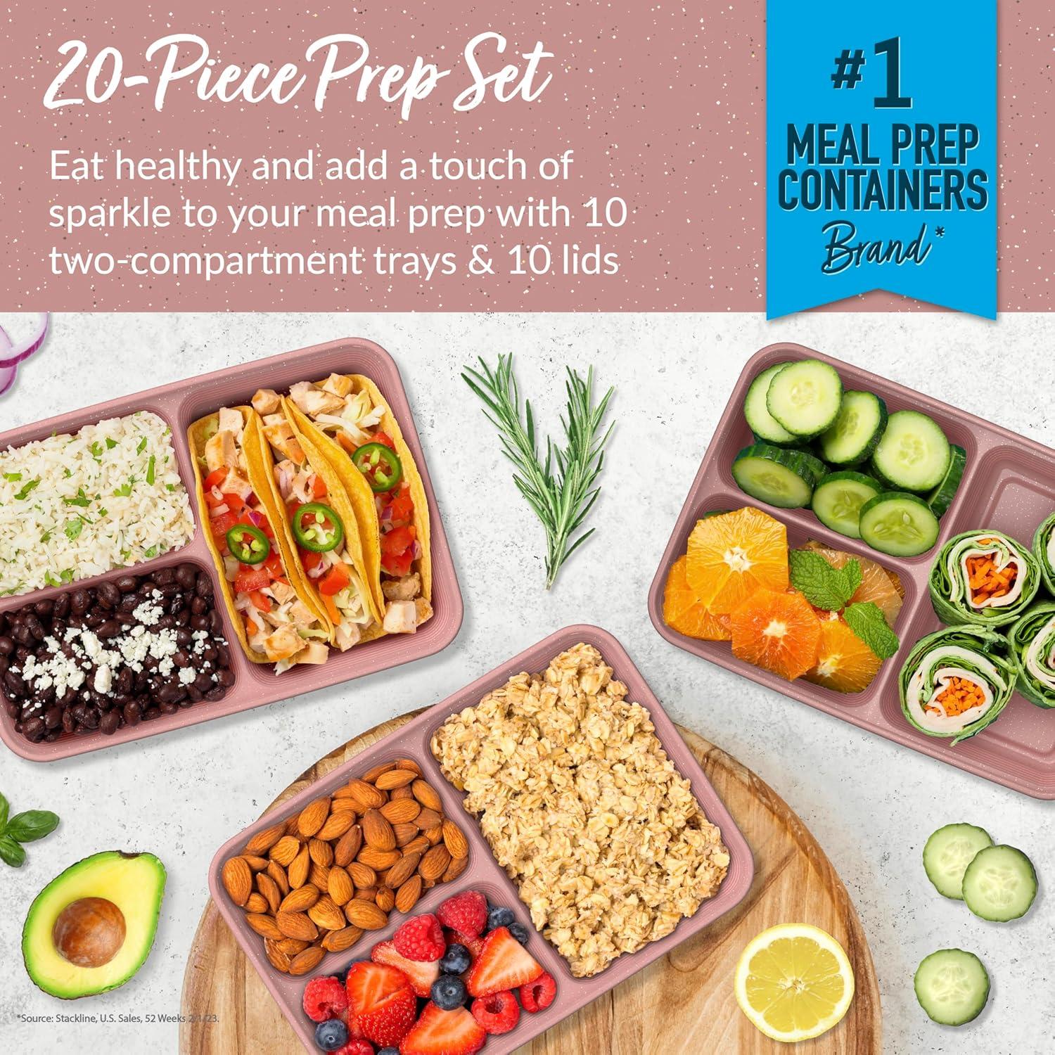 imageBentgo 20Piece Lightweight Durable Reusable BPAFree 3Compartment Containers  Microwave Freezer Dishwasher Safe  SilverRosette Glitter