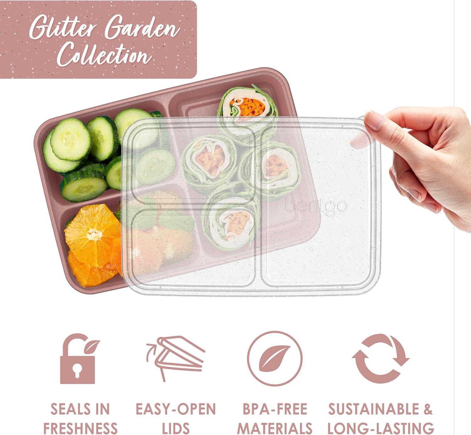 imageBentgo 20Piece Lightweight Durable Reusable BPAFree 3Compartment Containers  Microwave Freezer Dishwasher Safe  SilverRosette Glitter