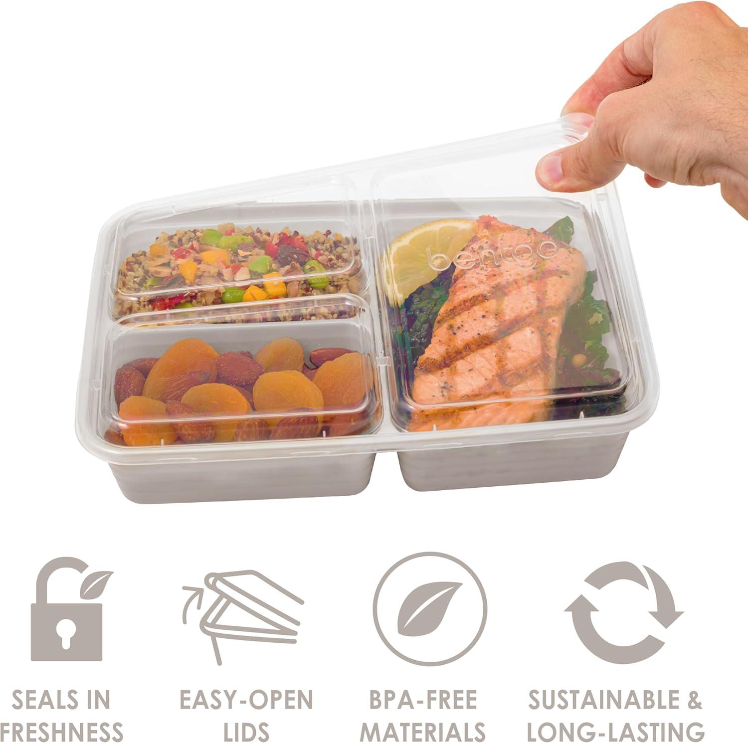 imageBentgo 20Piece Lightweight Durable Reusable BPAFree 3Compartment Containers  Microwave Freezer Dishwasher Safe  SilverStone Gray