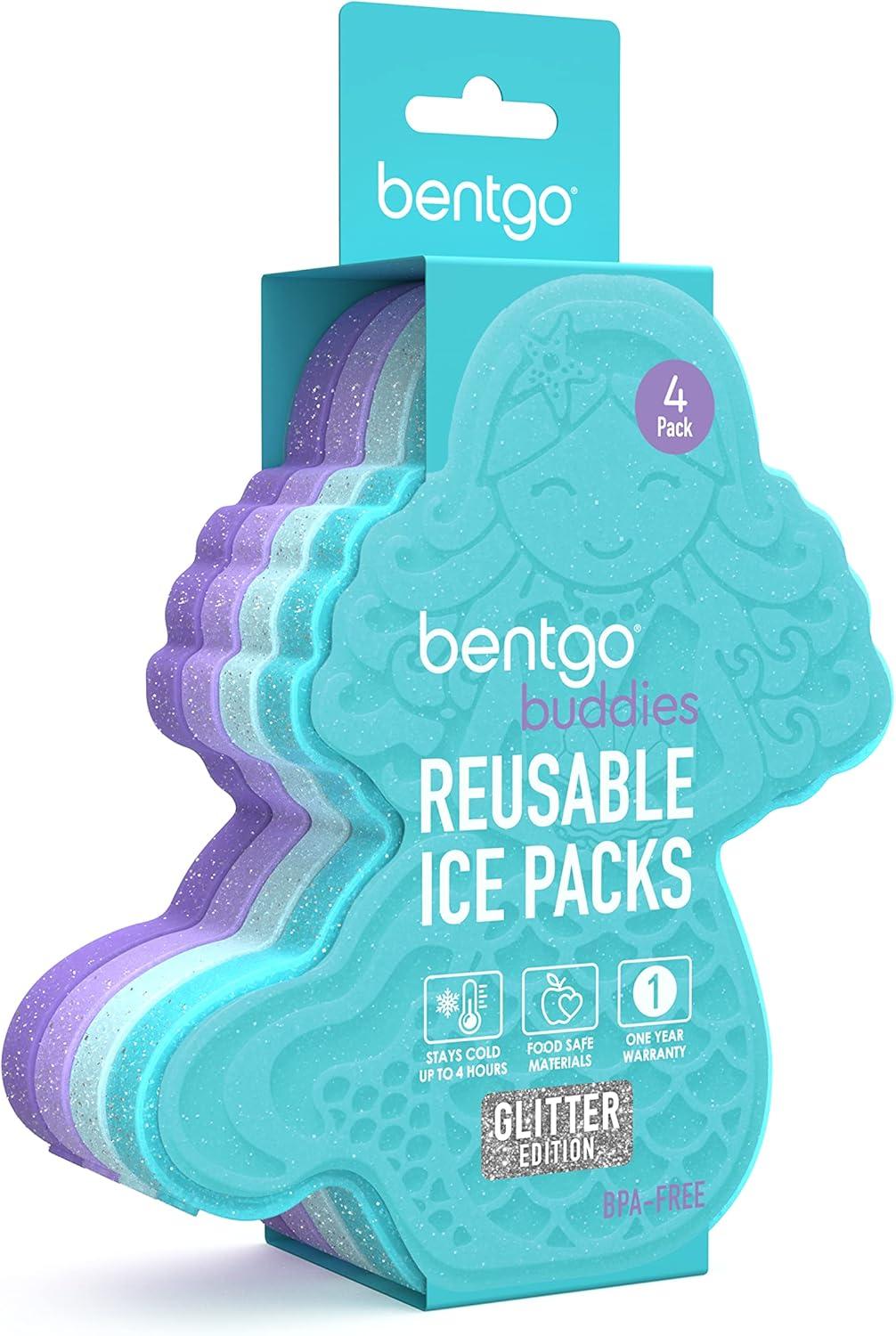 imageBentgo Buddies Reusable Ice Packs  Slim for Lunch Boxes Bags and Coolers Multicolored 4Pack UnicornGlitter Edition  Mermaid