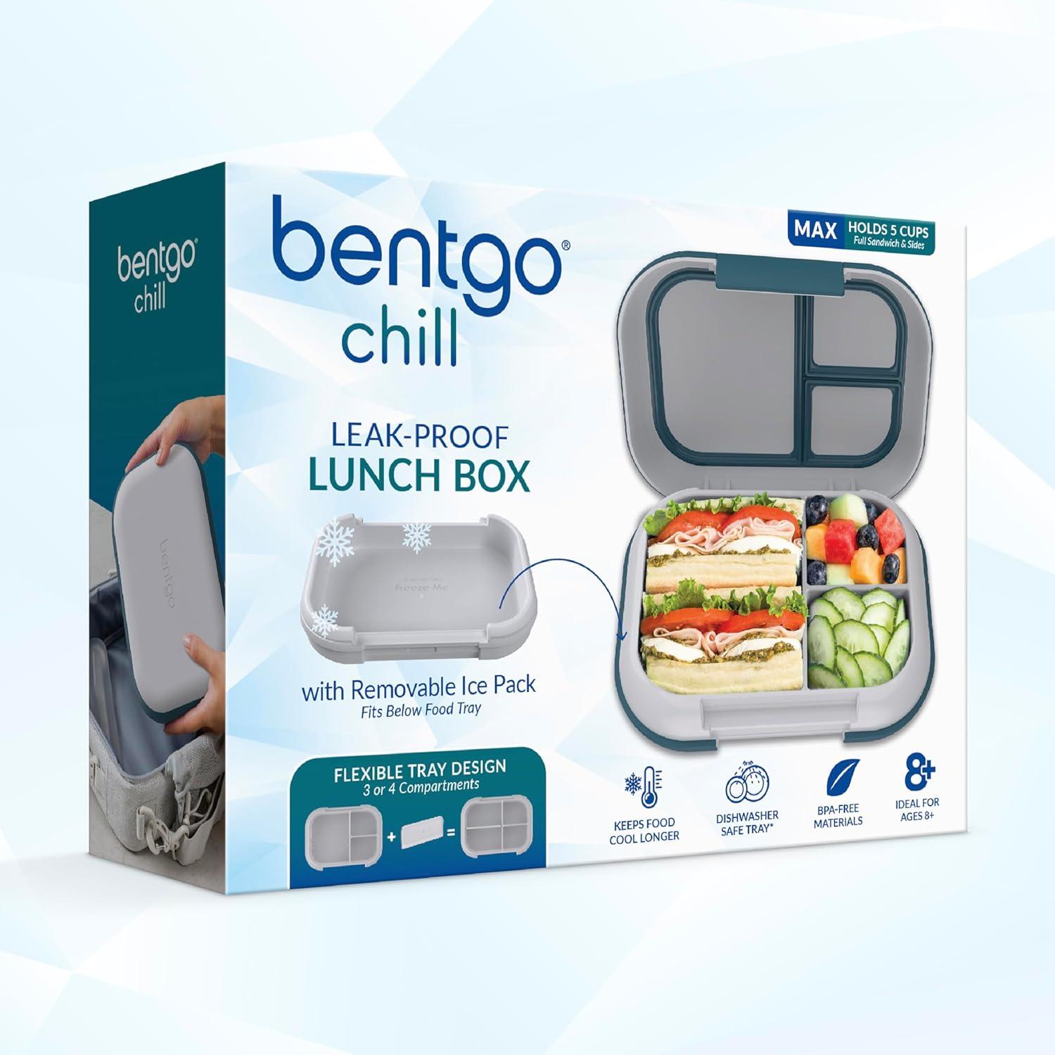 imageBentgo Chill Max LeakProof XL Lunch Box  Included Ice Pack Keeps Food Cold 5Cup Capacity for Ages 8 3 or 4 Compartment Bento Box BPAFree Dishwasher Safe Pink Cloud ampamp BlushFog  Deep Teal