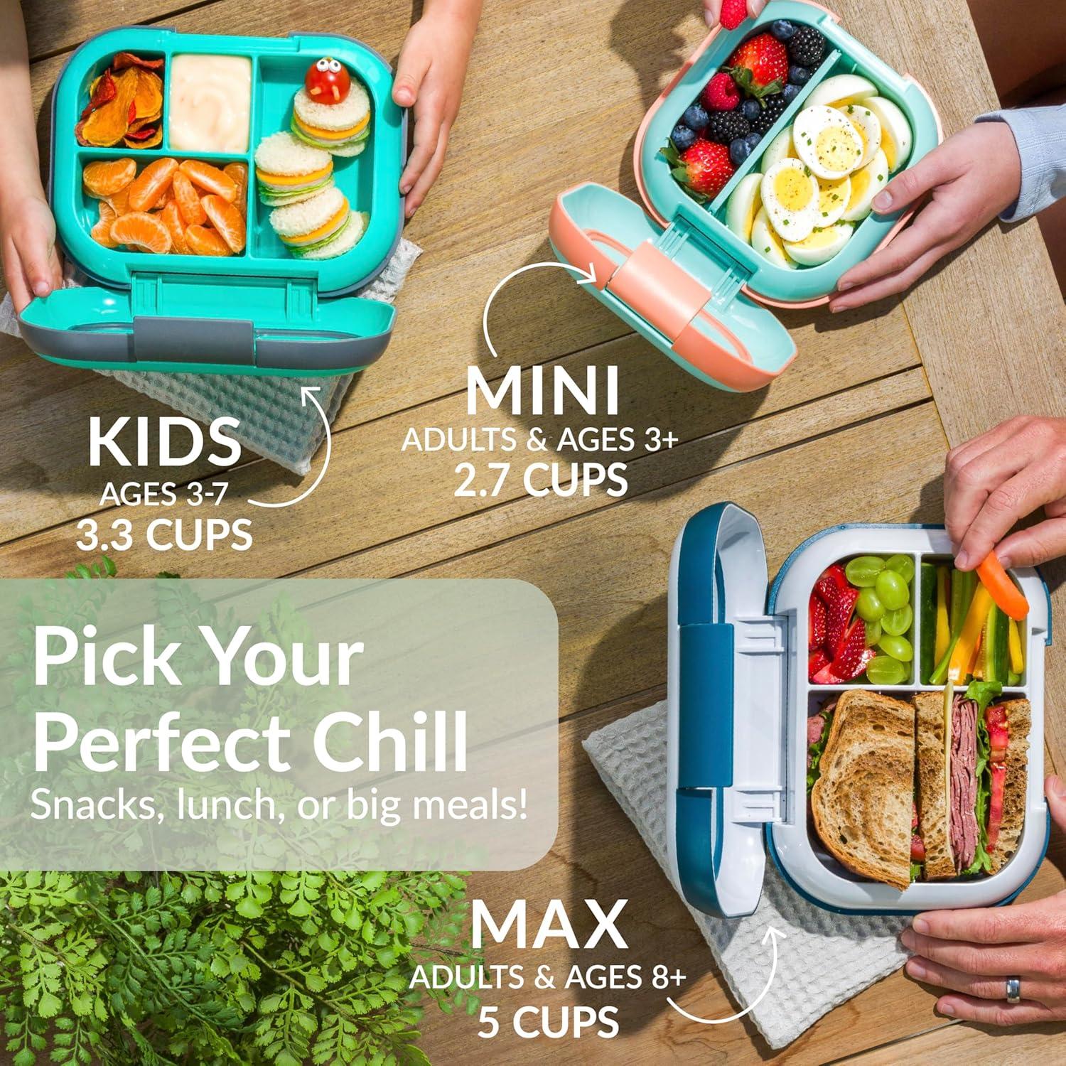 imageBentgo Chill Max LeakProof XL Lunch Box  Included Ice Pack Keeps Food Cold 5Cup Capacity for Ages 8 3 or 4 Compartment Bento Box BPAFree Dishwasher Safe Pink Cloud ampamp BlushClay Green  Gray