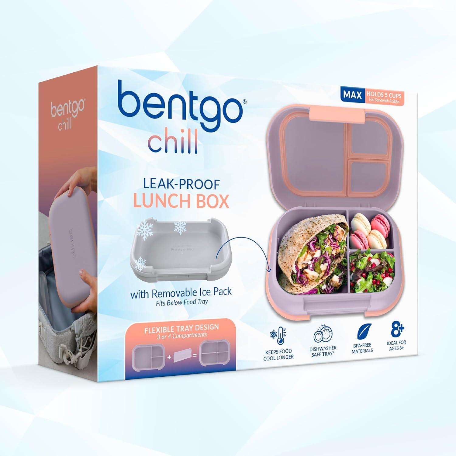 imageBentgo Chill Max LeakProof XL Lunch Box  Included Ice Pack Keeps Food Cold 5Cup Capacity for Ages 8 3 or 4 Compartment Bento Box BPAFree Dishwasher Safe Pink Cloud ampamp BlushLavender  Peach Blossom