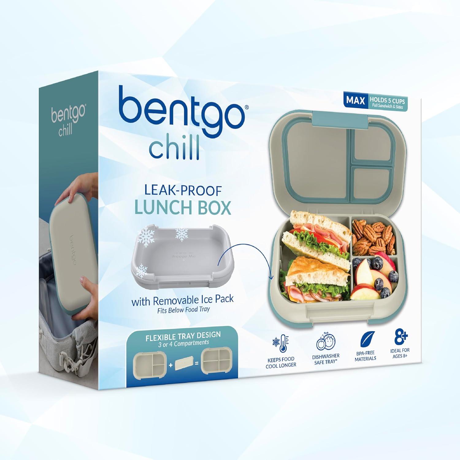 imageBentgo Chill Max LeakProof XL Lunch Box  Included Ice Pack Keeps Food Cold 5Cup Capacity for Ages 8 3 or 4 Compartment Bento Box BPAFree Dishwasher Safe Pink Cloud ampamp BlushBone  Glacier Blue