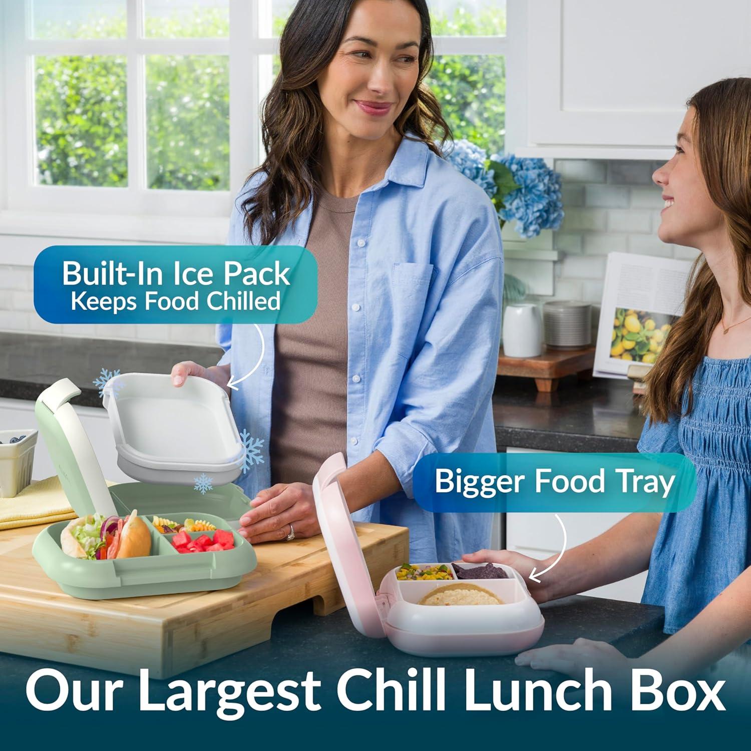 imageBentgo Chill Max LeakProof XL Lunch Box  Included Ice Pack Keeps Food Cold 5Cup Capacity for Ages 8 3 or 4 Compartment Bento Box BPAFree Dishwasher Safe Pink Cloud ampamp BlushClay Green  Gray
