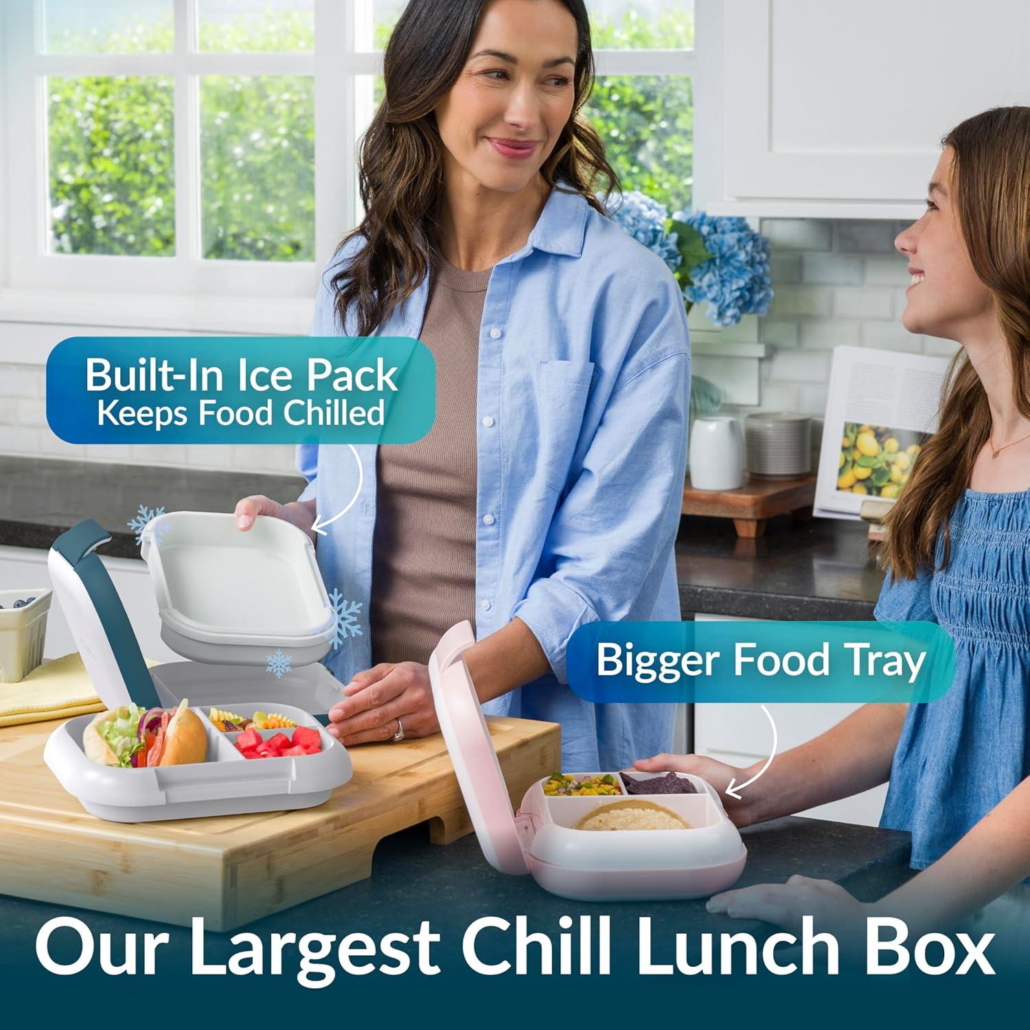 imageBentgo Chill Max LeakProof XL Lunch Box  Included Ice Pack Keeps Food Cold 5Cup Capacity for Ages 8 3 or 4 Compartment Bento Box BPAFree Dishwasher Safe Pink Cloud ampamp BlushFog  Deep Teal