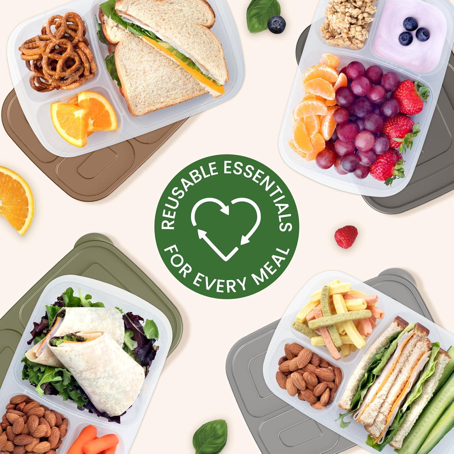 imageBentgo Easyboxes  Original Stackable Lunch Boxes  Reusable 3Compartment Food Containers for Kids and Adults  Bento Lunch Box for Meal Prep School ampamp Work  BPA Free Set of 4 ClassicEarth Tones