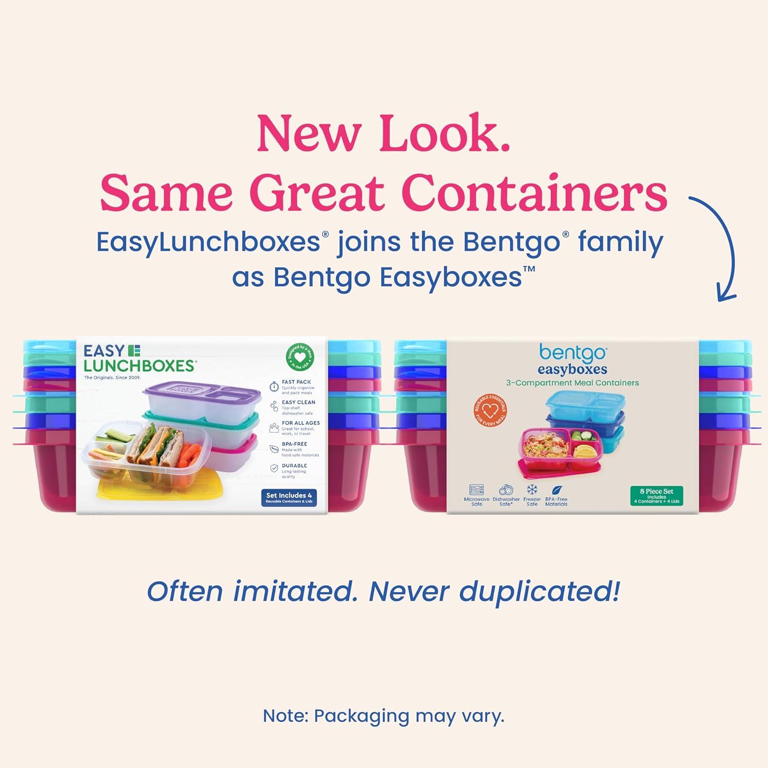 imageBentgo Easyboxes  Original Stackable Lunch Boxes  Reusable 3Compartment Food Containers for Kids and Adults  Bento Lunch Box for Meal Prep School ampamp Work  BPA Free Set of 4 ClassicJewel Brights