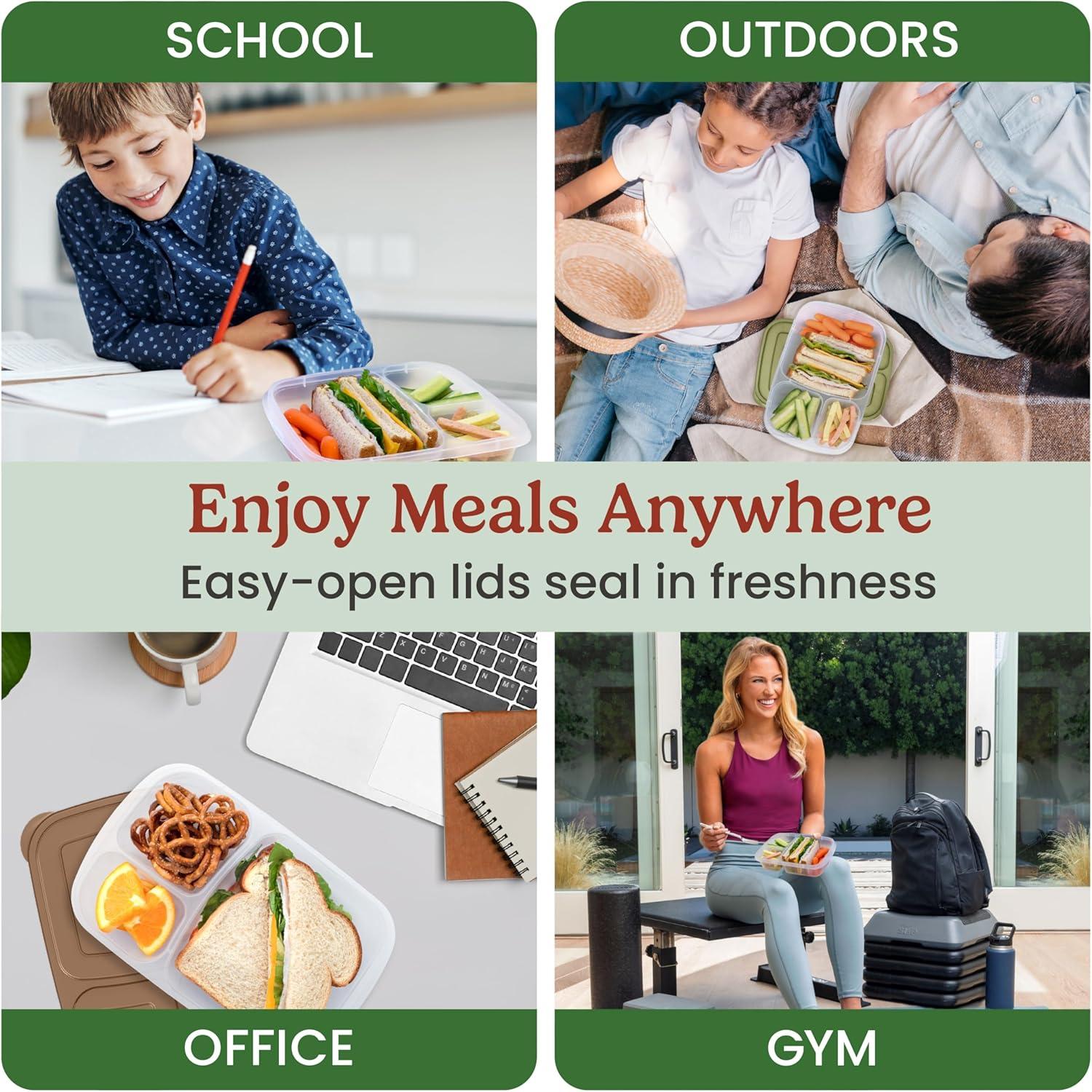 imageBentgo Easyboxes  Original Stackable Lunch Boxes  Reusable 3Compartment Food Containers for Kids and Adults  Bento Lunch Box for Meal Prep School ampamp Work  BPA Free Set of 4 ClassicEarth Tones