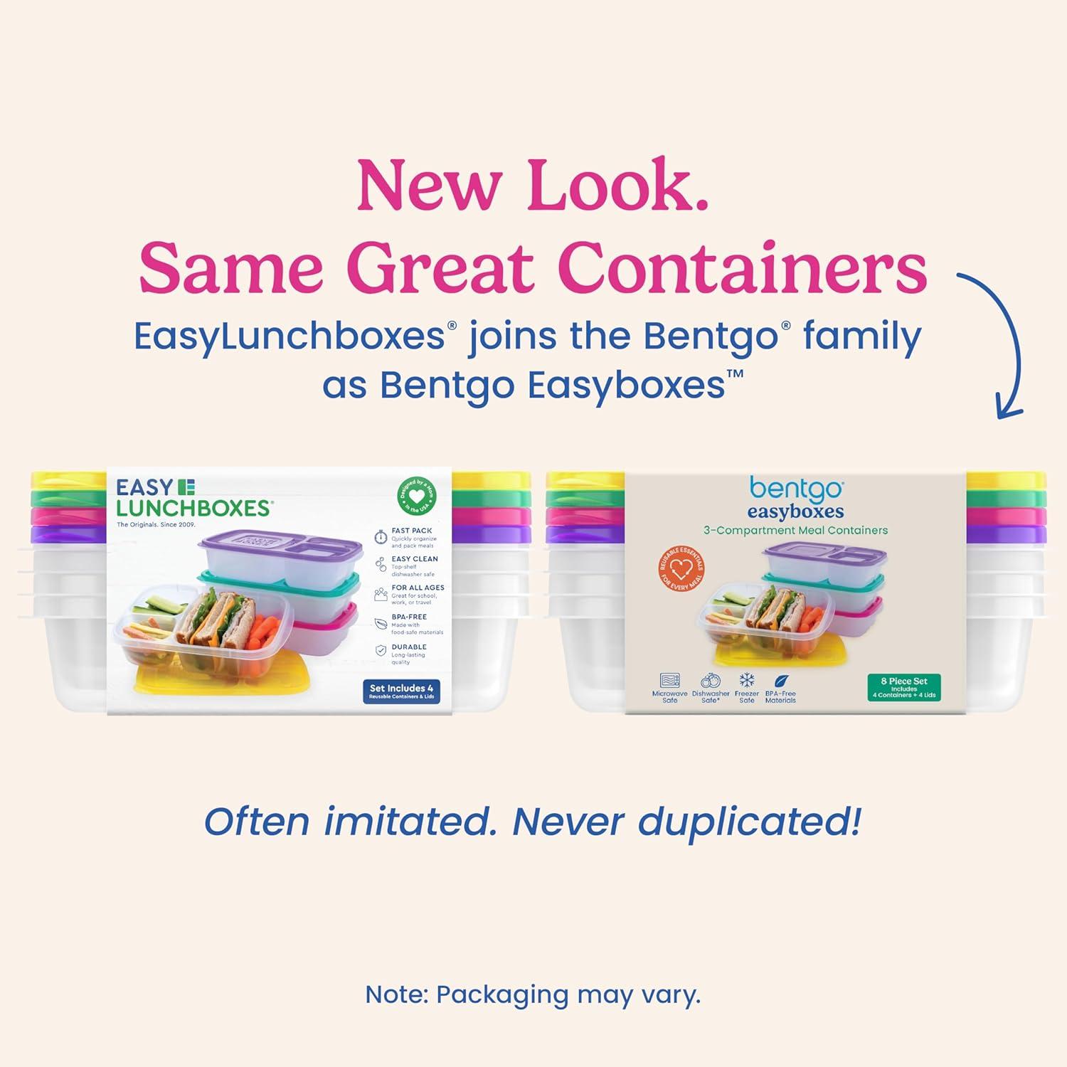 imageBentgo Easyboxes  Original Stackable Lunch Boxes  Reusable 3Compartment Food Containers for Kids and Adults  Bento Lunch Box for Meal Prep School ampamp Work  BPA Free Set of 4 ClassicBrights