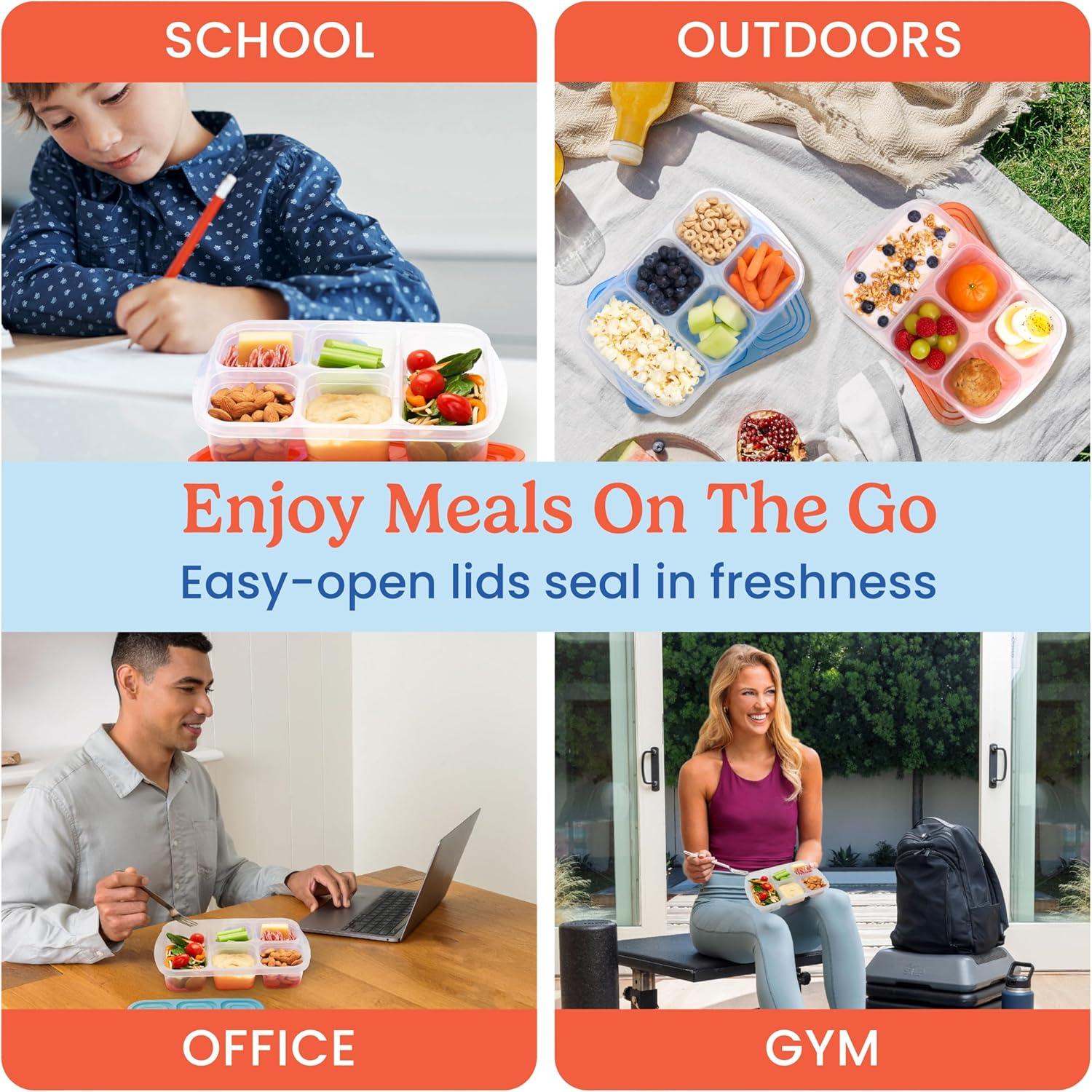 imageBentgo Easyboxes  Reusable 5Compartment Food Containers Stackable 8Piece Set 4 Trays ampamp 4 Lids BPAFree Food Storage for Meal Prep School ampamp Work Lunch Boxes wPatented Design Jewel BrightsClassic