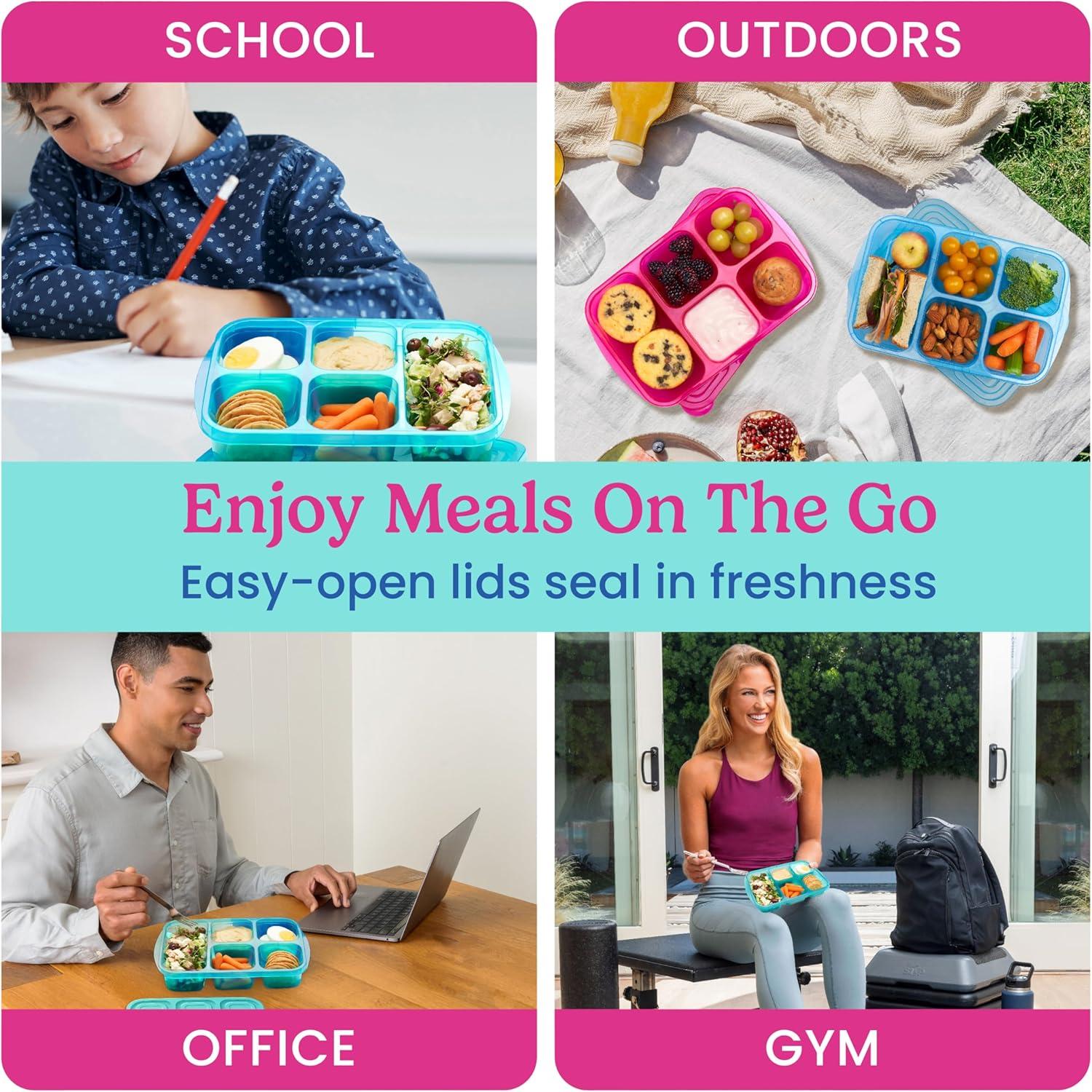 imageBentgo Easyboxes  Reusable 5Compartment Food Containers Stackable 8Piece Set 4 Trays ampamp 4 Lids BPAFree Food Storage for Meal Prep School ampamp Work Lunch Boxes wPatented Design Jewel BrightsJewel Brights