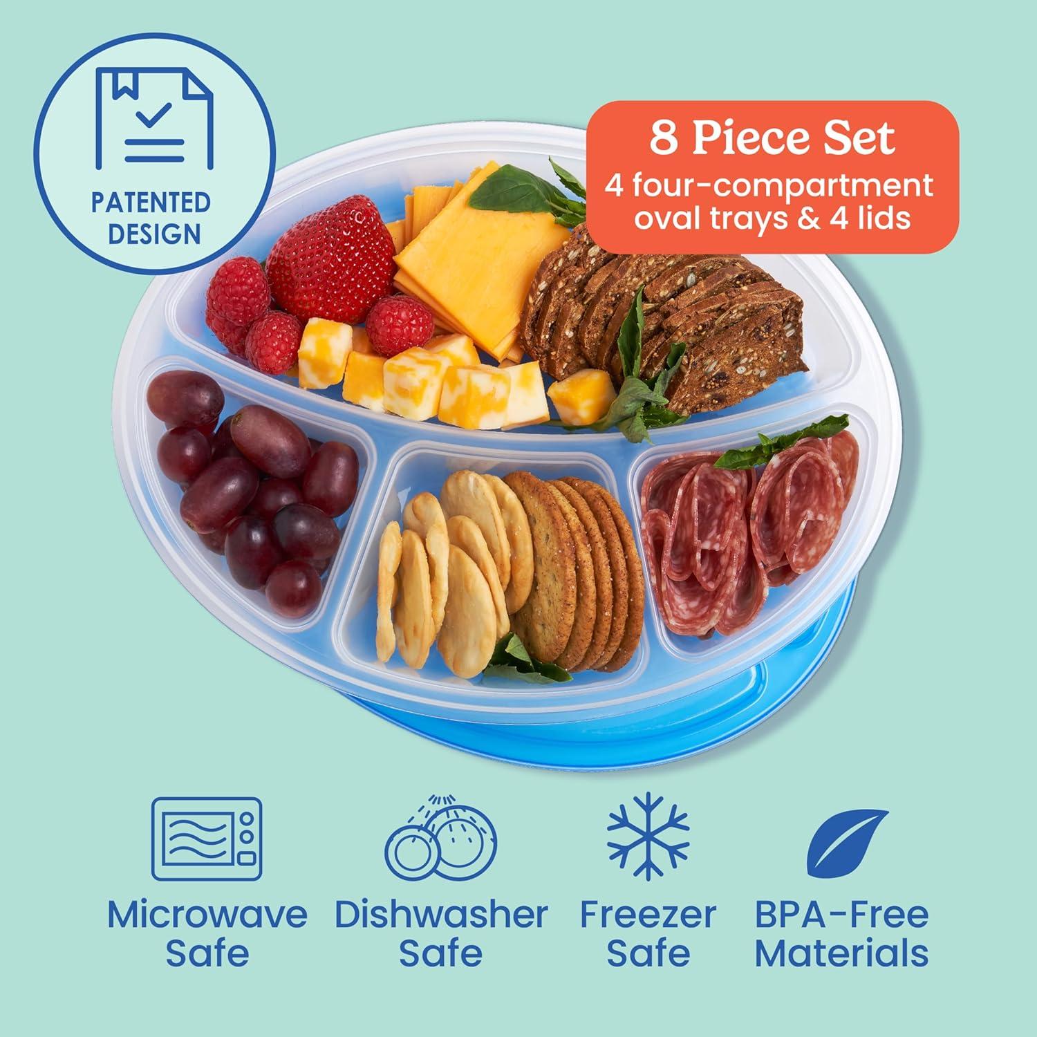 imageBentgo Easyboxes 4Compartment Oval Containers  Patented Design 8Piece Set 4 Trays ampamp 4 Fitted Lids Seal in Freshness Reusable Food Storage ampamp Meal Prep BPAFree Containers ClassicClassic