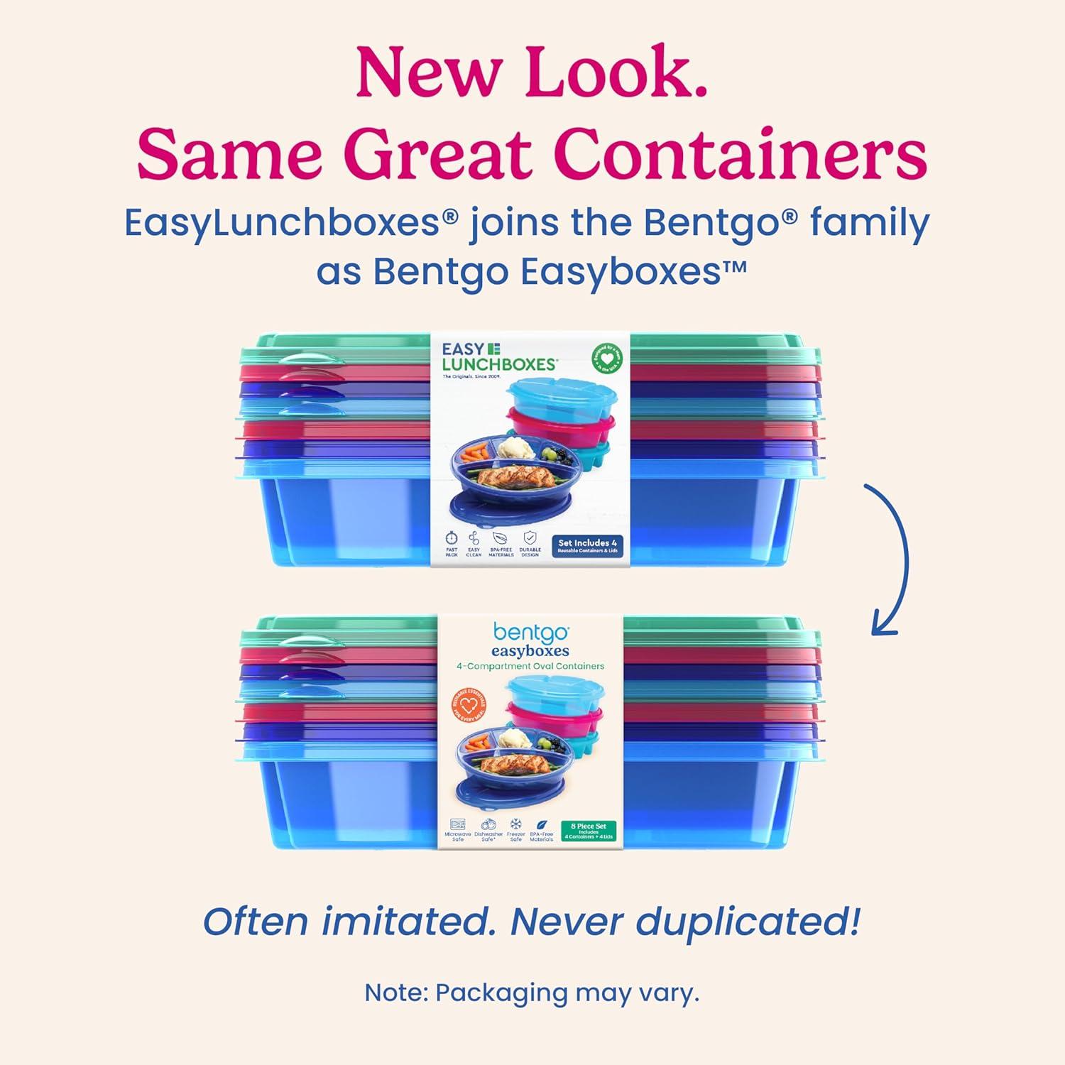imageBentgo Easyboxes 4Compartment Oval Containers  Patented Design 8Piece Set 4 Trays ampamp 4 Fitted Lids Seal in Freshness Reusable Food Storage ampamp Meal Prep BPAFree Containers ClassicJewel Brights