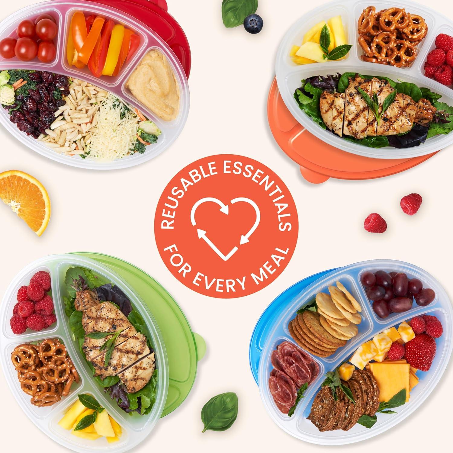 imageBentgo Easyboxes 4Compartment Oval Containers  Patented Design 8Piece Set 4 Trays ampamp 4 Fitted Lids Seal in Freshness Reusable Food Storage ampamp Meal Prep BPAFree Containers ClassicClassic