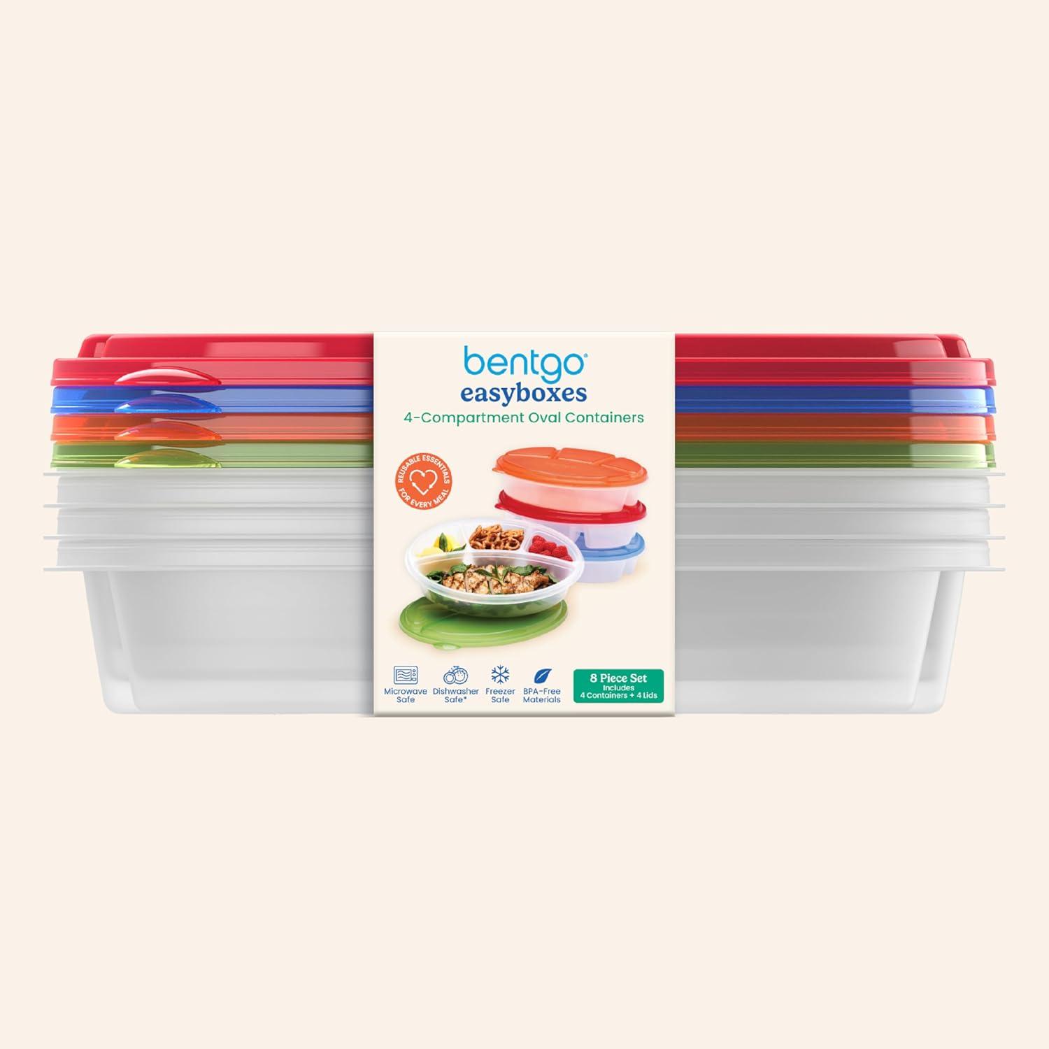 imageBentgo Easyboxes 4Compartment Oval Containers  Patented Design 8Piece Set 4 Trays ampamp 4 Fitted Lids Seal in Freshness Reusable Food Storage ampamp Meal Prep BPAFree Containers ClassicClassic