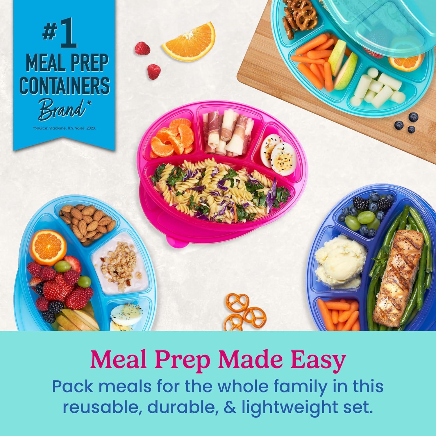 imageBentgo Easyboxes 4Compartment Oval Containers  Patented Design 8Piece Set 4 Trays ampamp 4 Fitted Lids Seal in Freshness Reusable Food Storage ampamp Meal Prep BPAFree Containers ClassicJewel Brights
