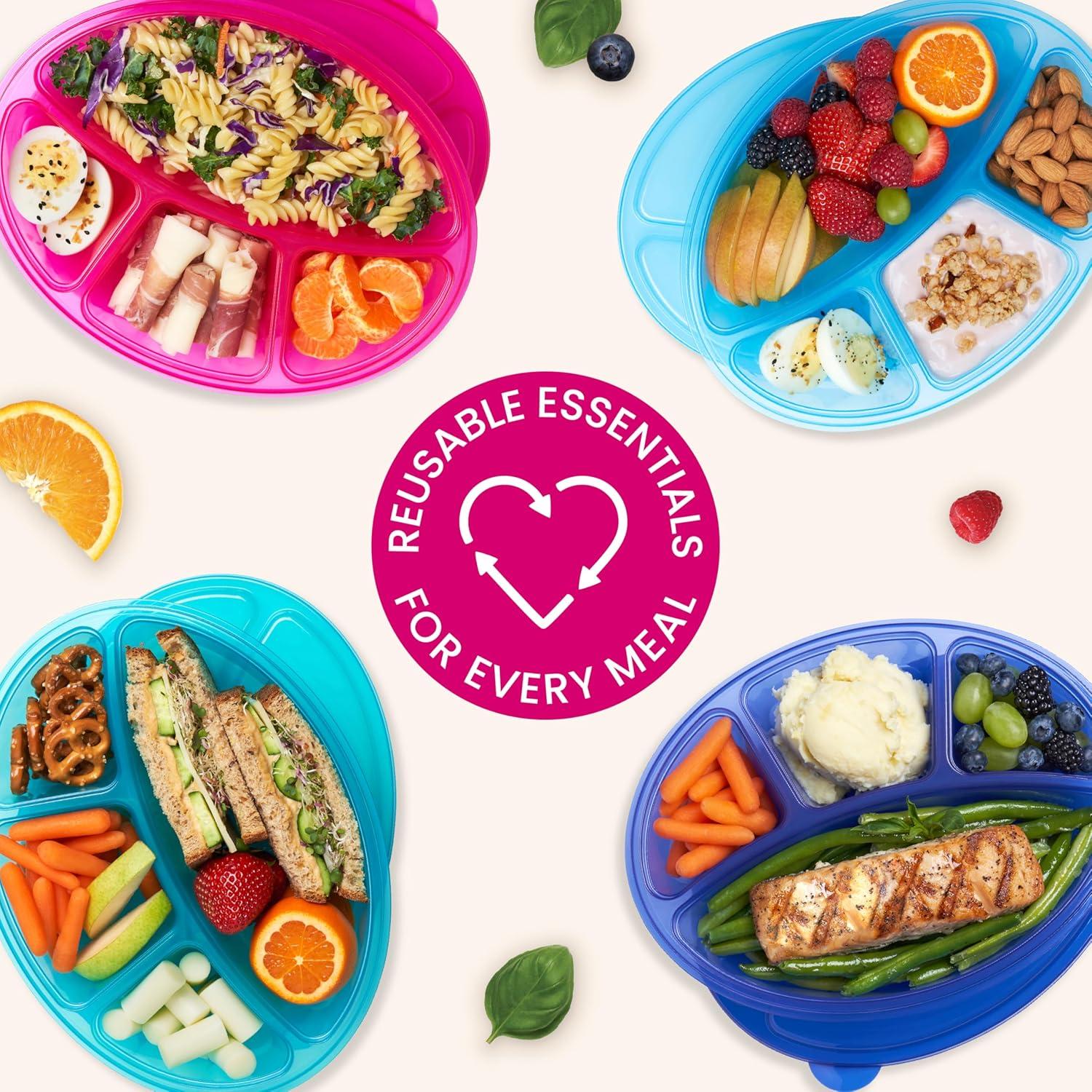 imageBentgo Easyboxes 4Compartment Oval Containers  Patented Design 8Piece Set 4 Trays ampamp 4 Fitted Lids Seal in Freshness Reusable Food Storage ampamp Meal Prep BPAFree Containers ClassicJewel Brights