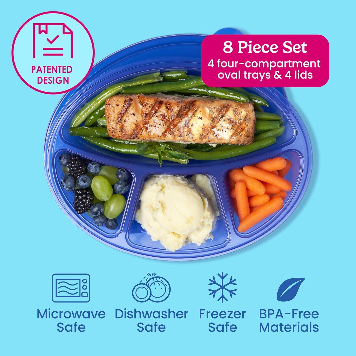 imageBentgo Easyboxes 4Compartment Oval Containers  Patented Design 8Piece Set 4 Trays ampamp 4 Fitted Lids Seal in Freshness Reusable Food Storage ampamp Meal Prep BPAFree Containers ClassicJewel Brights