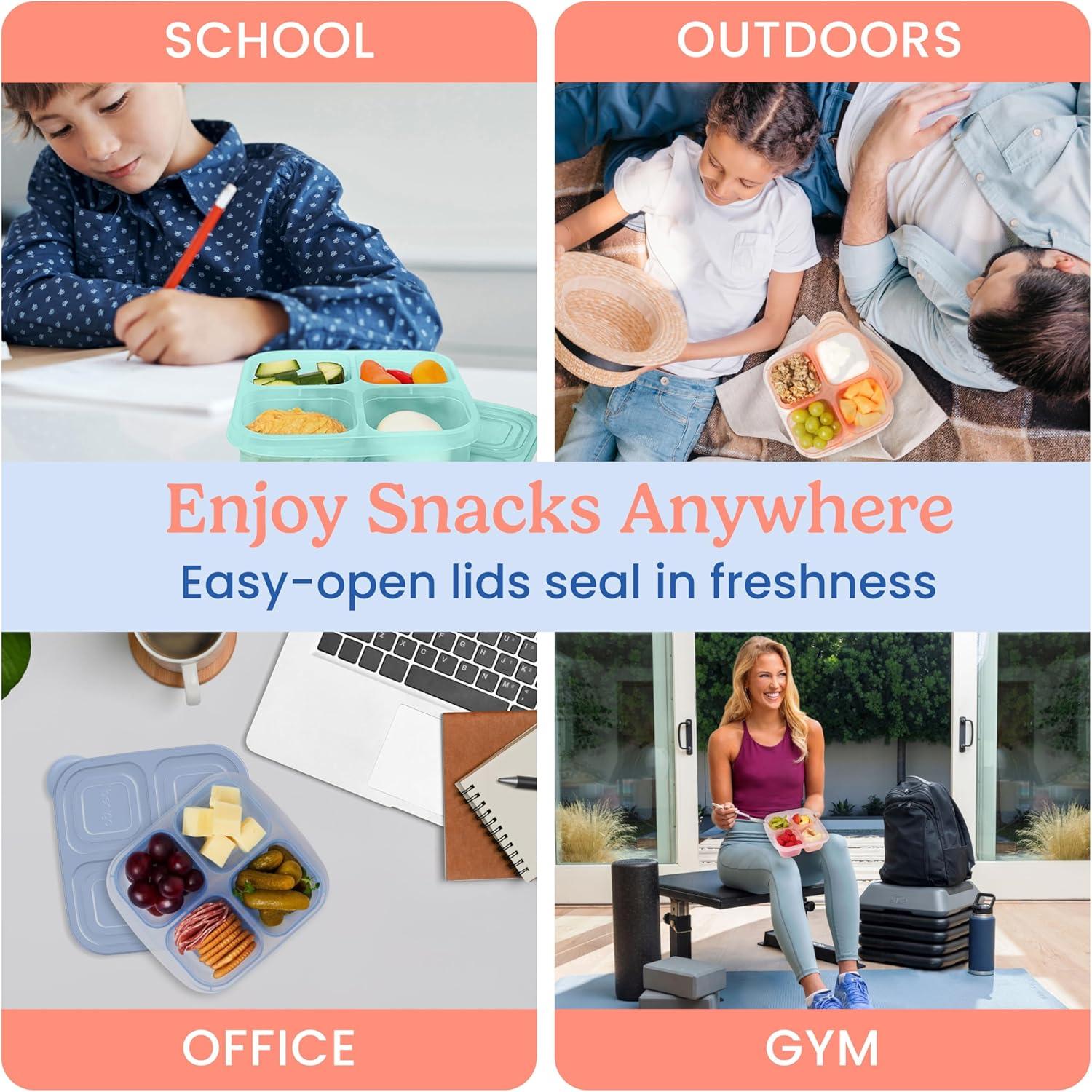 imageBentgo Easyboxes 4Compartment Snack Containers  8Piece Set with 4 Trays ampamp 4 CustomFit Lids to Seal in Freshness  Reusable Food Storage ampamp Meal Prep Bento BPAFree Containers Jewel BrightsPastels