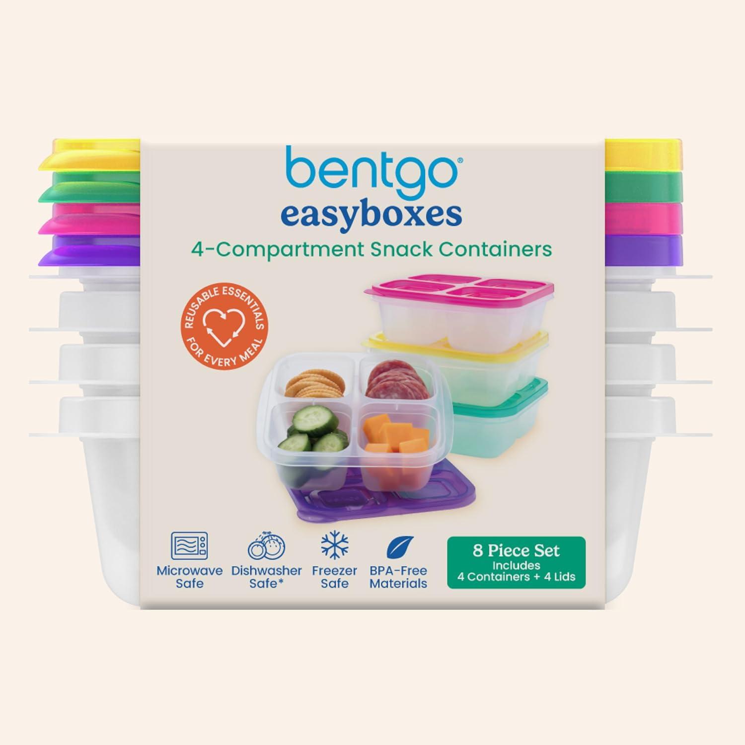 imageBentgo Easyboxes 4Compartment Snack Containers  8Piece Set with 4 Trays ampamp 4 CustomFit Lids to Seal in Freshness  Reusable Food Storage ampamp Meal Prep Bento BPAFree Containers Jewel BrightsBrights