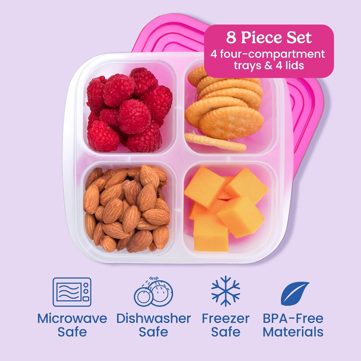 imageBentgo Easyboxes 4Compartment Snack Containers  8Piece Set with 4 Trays ampamp 4 CustomFit Lids to Seal in Freshness  Reusable Food Storage ampamp Meal Prep Bento BPAFree Containers Jewel BrightsBrights
