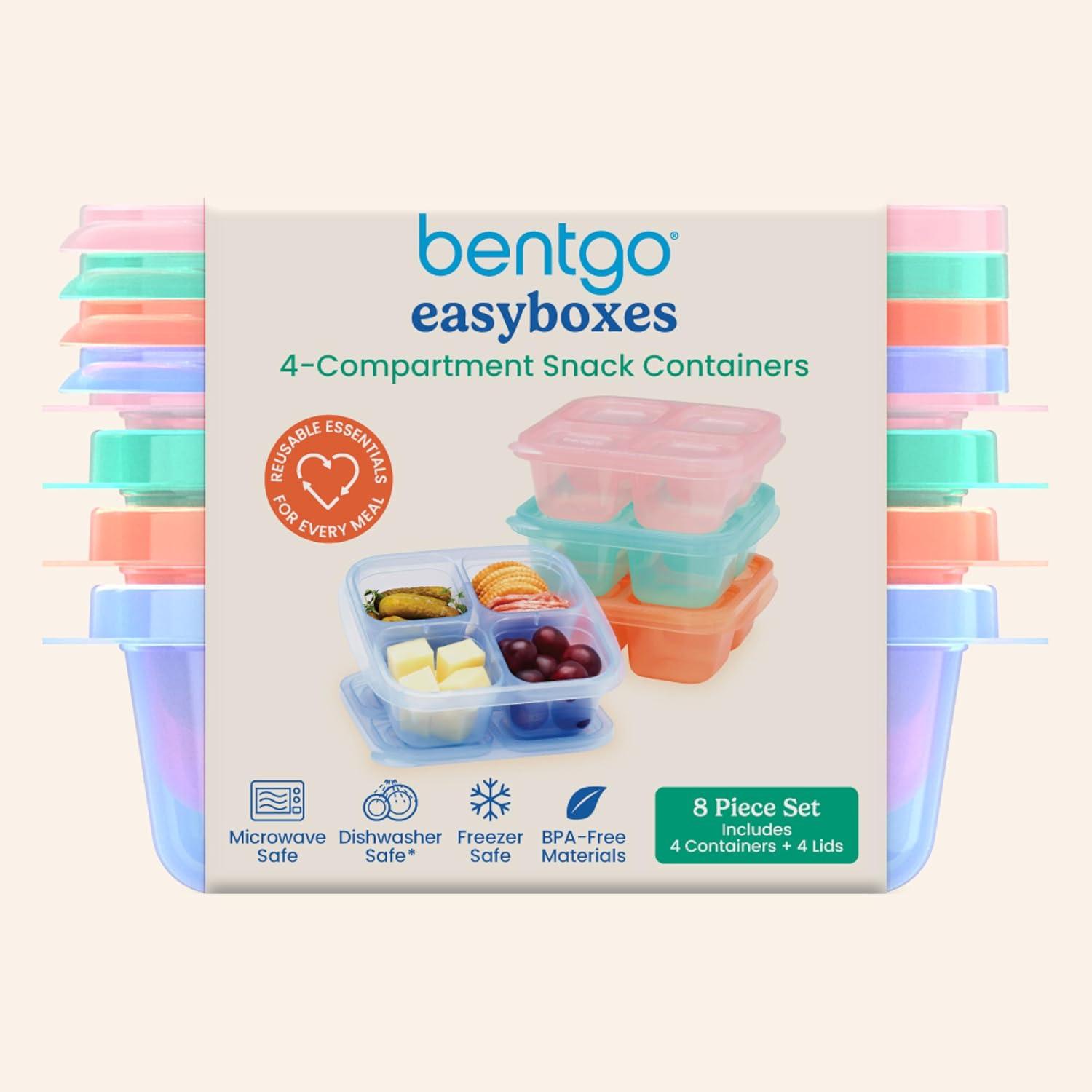 imageBentgo Easyboxes 4Compartment Snack Containers  8Piece Set with 4 Trays ampamp 4 CustomFit Lids to Seal in Freshness  Reusable Food Storage ampamp Meal Prep Bento BPAFree Containers Jewel BrightsPastels