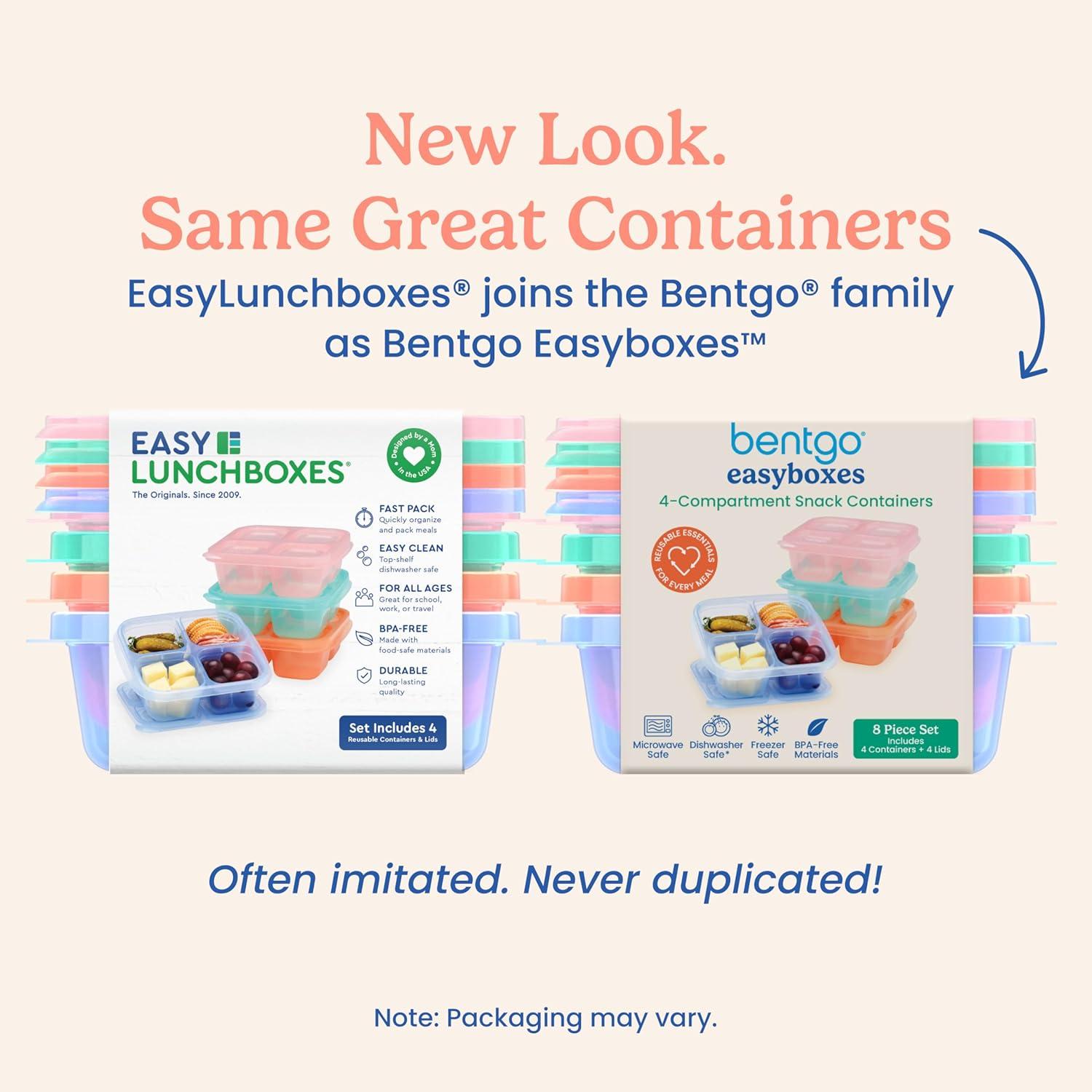 imageBentgo Easyboxes 4Compartment Snack Containers  8Piece Set with 4 Trays ampamp 4 CustomFit Lids to Seal in Freshness  Reusable Food Storage ampamp Meal Prep Bento BPAFree Containers Jewel BrightsPastels