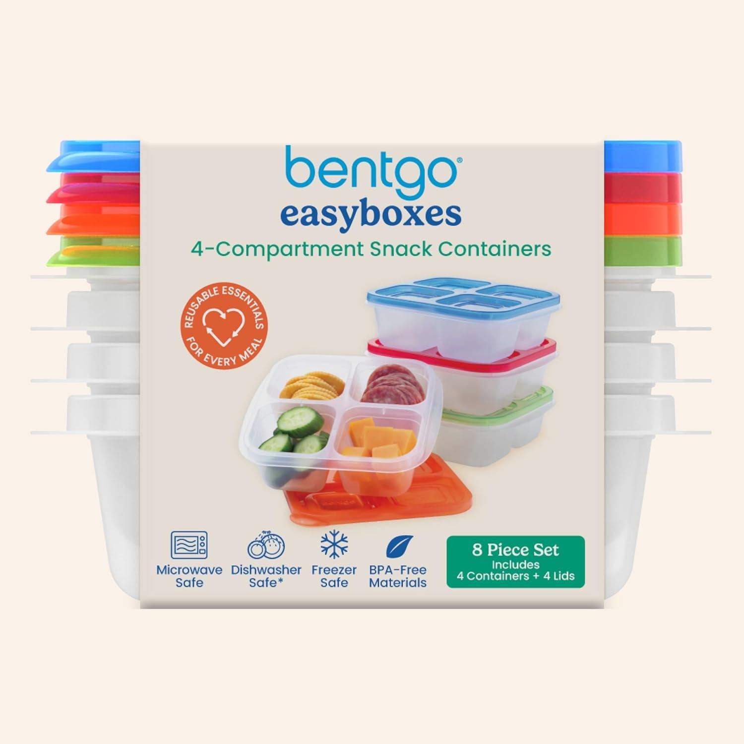 imageBentgo Easyboxes 4Compartment Snack Containers  8Piece Set with 4 Trays ampamp 4 CustomFit Lids to Seal in Freshness  Reusable Food Storage ampamp Meal Prep Bento BPAFree Containers Jewel BrightsClassic