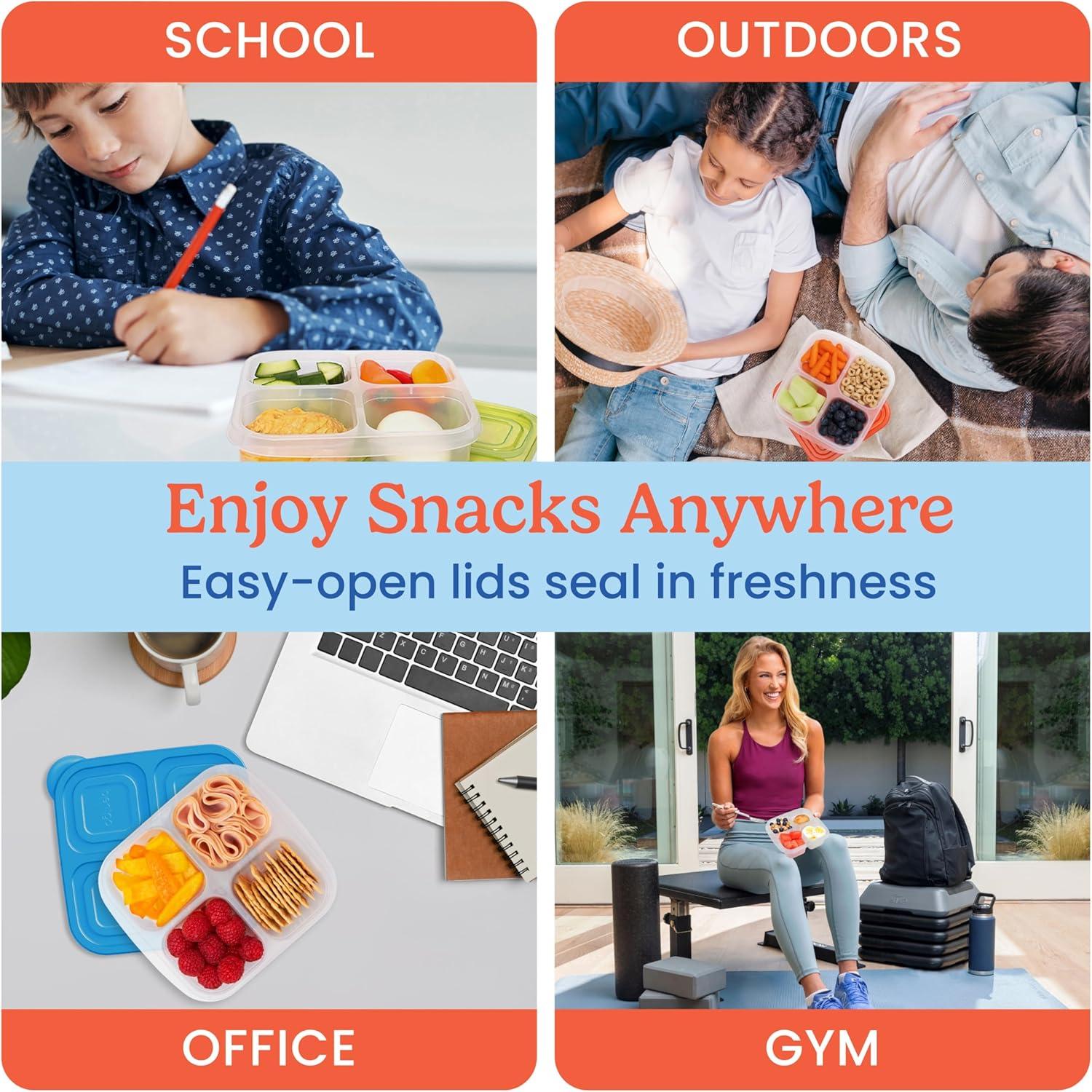 imageBentgo Easyboxes 4Compartment Snack Containers  8Piece Set with 4 Trays ampamp 4 CustomFit Lids to Seal in Freshness  Reusable Food Storage ampamp Meal Prep Bento BPAFree Containers Jewel BrightsClassic