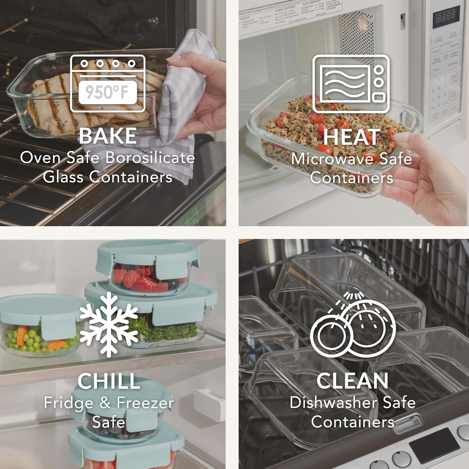 imageBentgo Glass LeakProof Food Storage Set  4Piece Glass Containers with BPAFree Airtight Lids Reusable ampamp Durable for Leftovers ampamp Meal Prep  Microwave Freezer Oven ampamp Dishwasher Safe Soft Aqua6Piece Set Soft Aqua