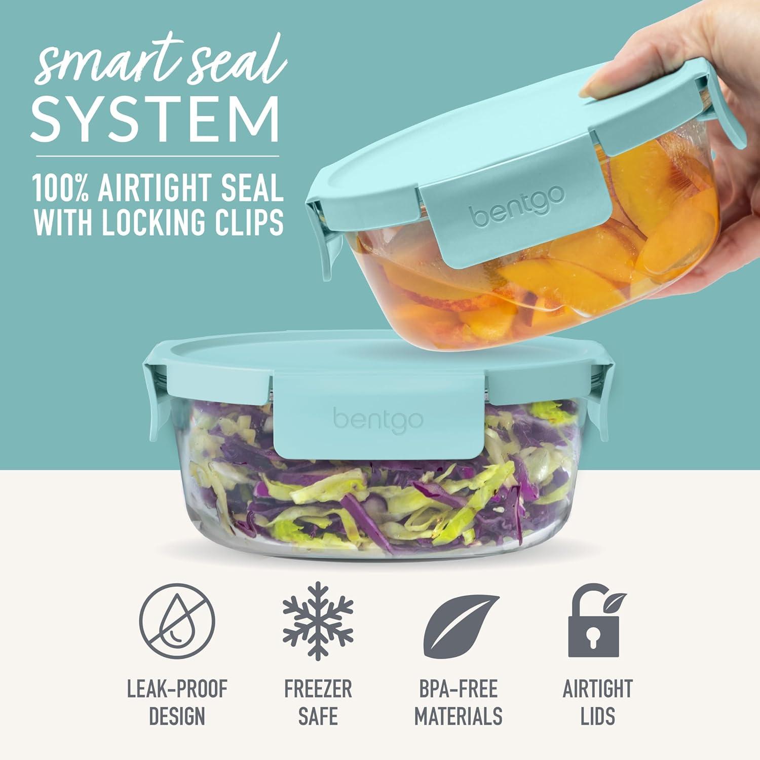 imageBentgo Glass LeakProof Food Storage Set  4Piece Glass Containers with BPAFree Airtight Lids Reusable ampamp Durable for Leftovers ampamp Meal Prep  Microwave Freezer Oven ampamp Dishwasher Safe Soft Aqua6Piece Set Soft Aqua
