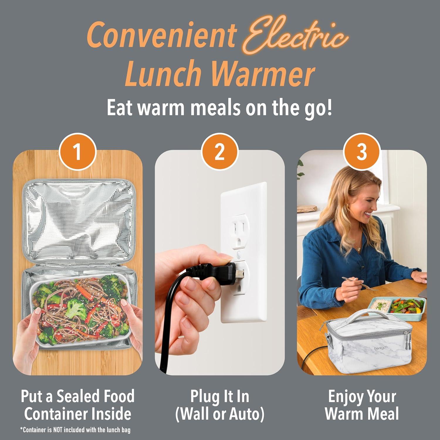 imageBentgo Heat  Electric Lunch Bag ampamp Food Warmer for Reheating Meals in Car at Work ampamp More  Heated Lunch Box Warmer for Adults Students ampamp Shift Workers 12V24V Auto ampamp 120V Wall Cords SandWhite Marble