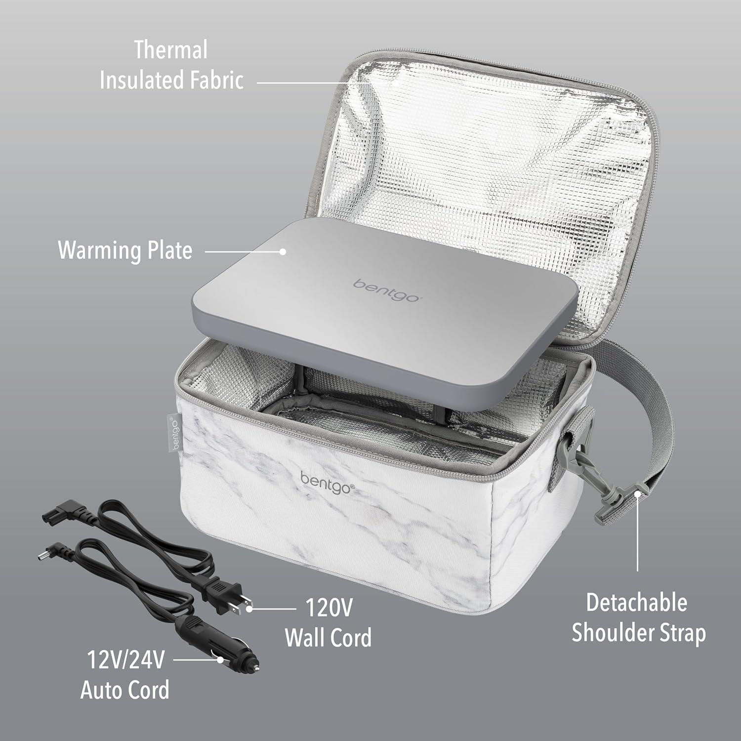 imageBentgo Heat  Electric Lunch Bag ampamp Food Warmer for Reheating Meals in Car at Work ampamp More  Heated Lunch Box Warmer for Adults Students ampamp Shift Workers 12V24V Auto ampamp 120V Wall Cords SandWhite Marble