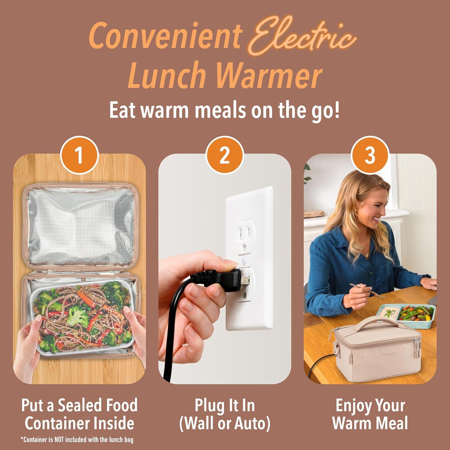 imageBentgo Heat  Electric Lunch Bag ampamp Food Warmer for Reheating Meals in Car at Work ampamp More  Heated Lunch Box Warmer for Adults Students ampamp Shift Workers 12V24V Auto ampamp 120V Wall Cords SandSand