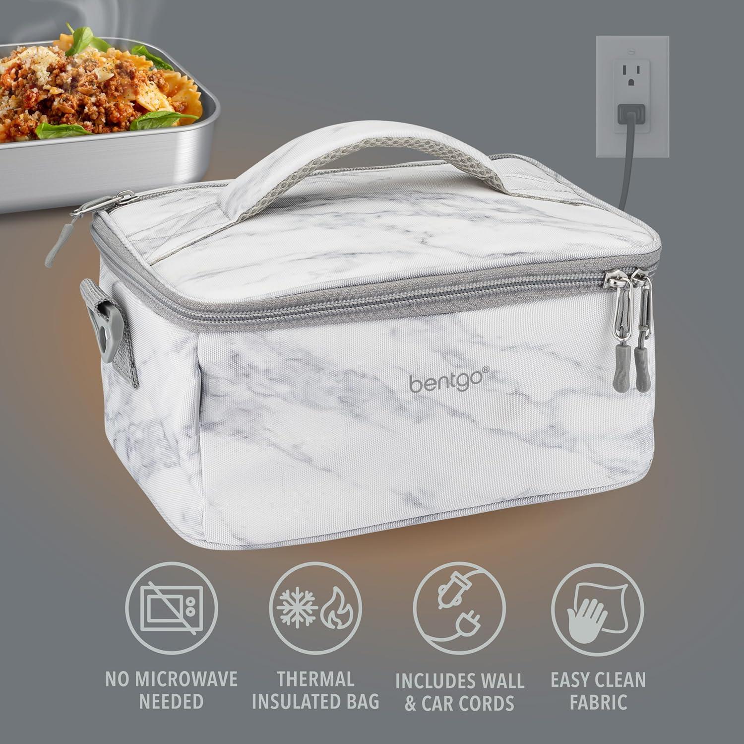 imageBentgo Heat  Electric Lunch Bag ampamp Food Warmer for Reheating Meals in Car at Work ampamp More  Heated Lunch Box Warmer for Adults Students ampamp Shift Workers 12V24V Auto ampamp 120V Wall Cords SandWhite Marble