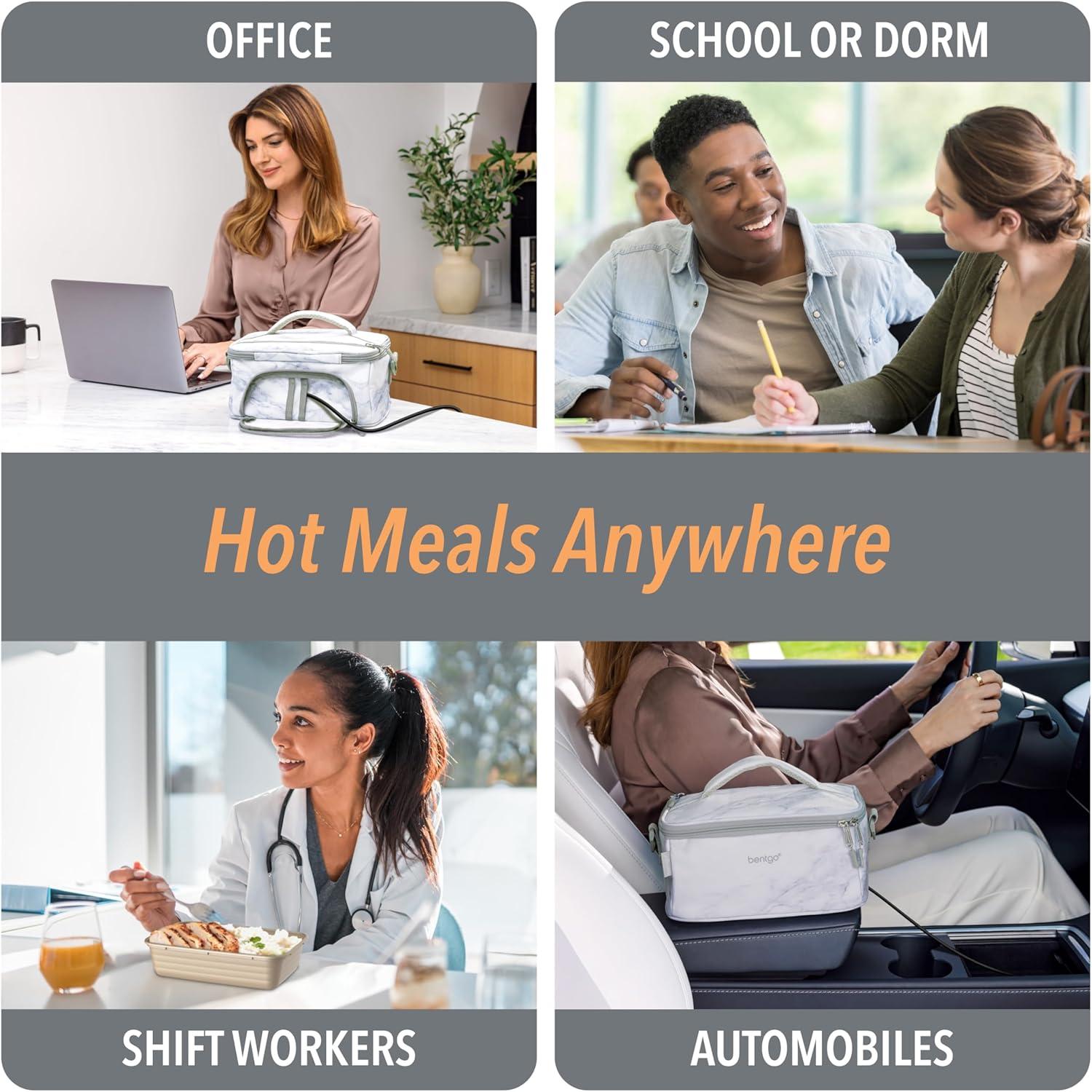 imageBentgo Heat  Electric Lunch Bag ampamp Food Warmer for Reheating Meals in Car at Work ampamp More  Heated Lunch Box Warmer for Adults Students ampamp Shift Workers 12V24V Auto ampamp 120V Wall Cords SandWhite Marble