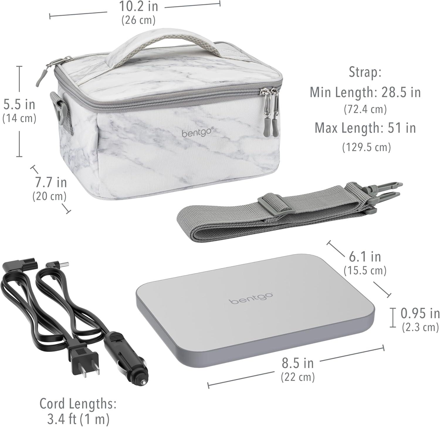 imageBentgo Heat  Electric Lunch Bag ampamp Food Warmer for Reheating Meals in Car at Work ampamp More  Heated Lunch Box Warmer for Adults Students ampamp Shift Workers 12V24V Auto ampamp 120V Wall Cords SandWhite Marble