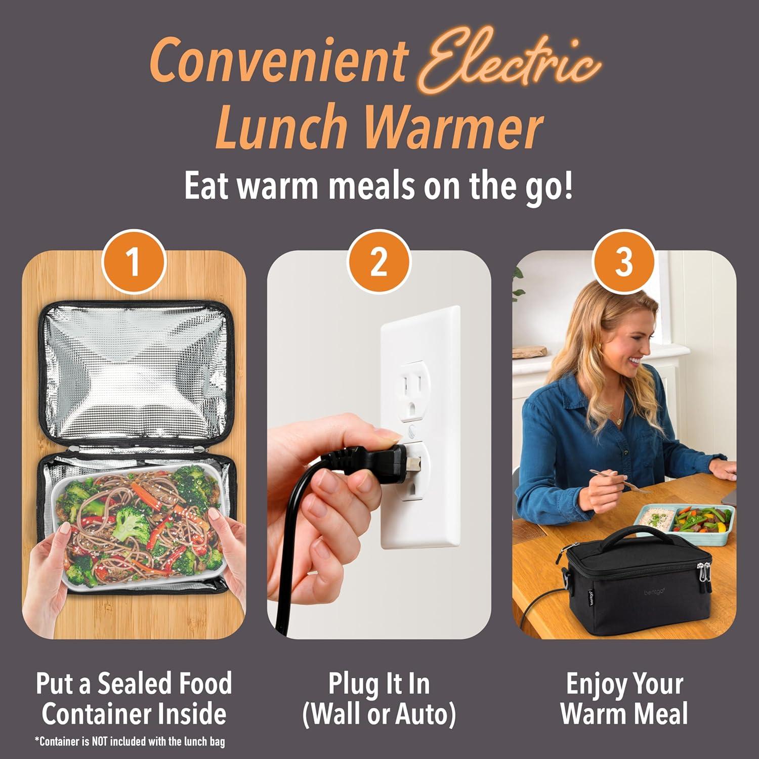 imageBentgo Heat  Electric Lunch Bag ampamp Food Warmer for Reheating Meals in Car at Work ampamp More  Heated Lunch Box Warmer for Adults Students ampamp Shift Workers 12V24V Auto ampamp 120V Wall Cords SandCarbon Black