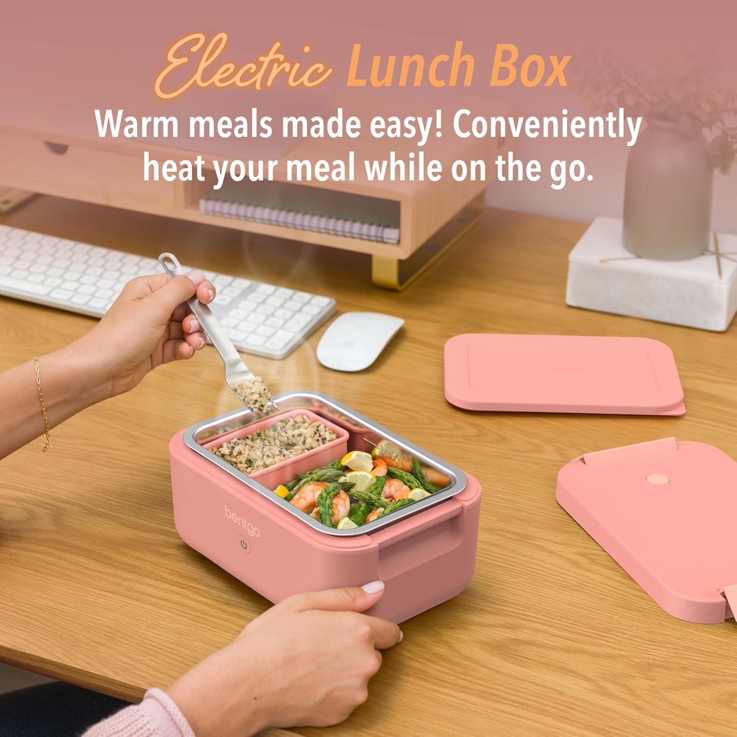 imageBentgo Heat  Electric Lunch Box  Portable Food Warmer for Adults Heated Lunch Box for Work Travel School ampamp On the Go Plug Into Wall or Car Ideal for Ages 14 12V24V ampamp 120V Cords Pink SpicePink Spice