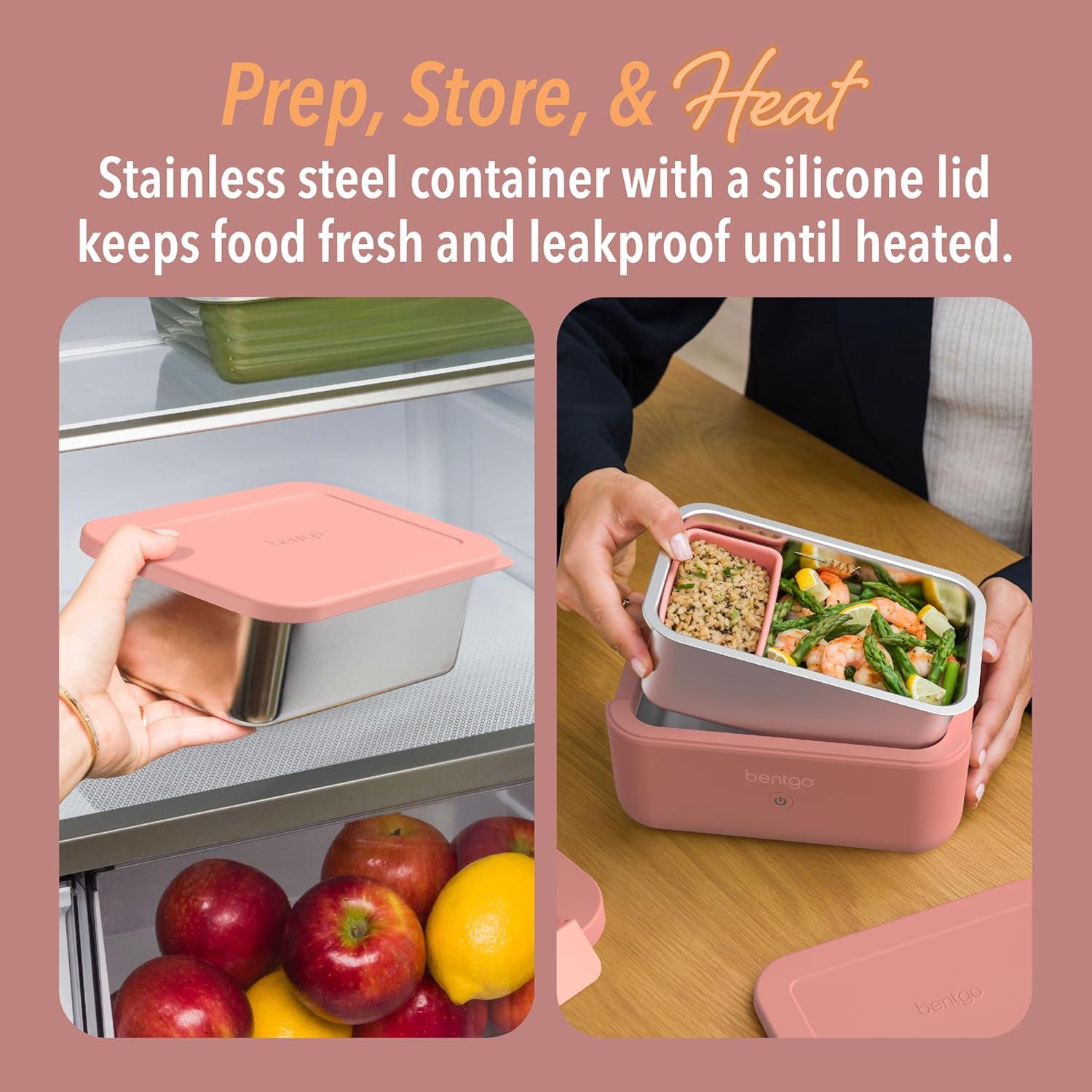 imageBentgo Heat  Electric Lunch Box  Portable Food Warmer for Adults Heated Lunch Box for Work Travel School ampamp On the Go Plug Into Wall or Car Ideal for Ages 14 12V24V ampamp 120V Cords Pink SpicePink Spice