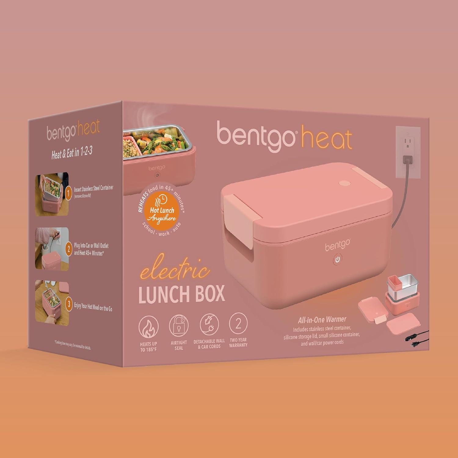 imageBentgo Heat  Electric Lunch Box  Portable Food Warmer for Adults Heated Lunch Box for Work Travel School ampamp On the Go Plug Into Wall or Car Ideal for Ages 14 12V24V ampamp 120V Cords Pink SpicePink Spice