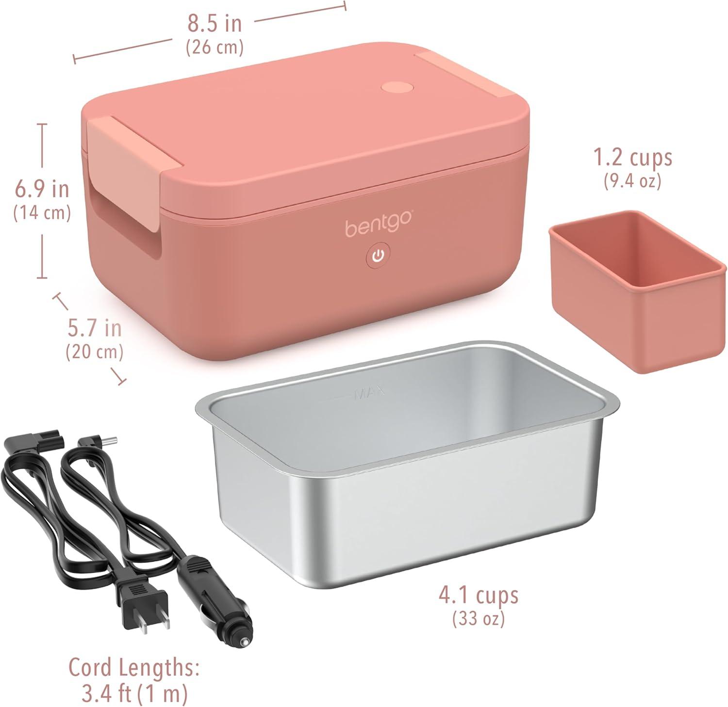 imageBentgo Heat  Electric Lunch Box  Portable Food Warmer for Adults Heated Lunch Box for Work Travel School ampamp On the Go Plug Into Wall or Car Ideal for Ages 14 12V24V ampamp 120V Cords Pink SpicePink Spice