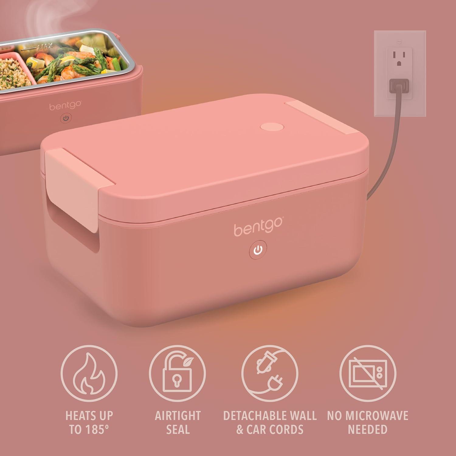imageBentgo Heat  Electric Lunch Box  Portable Food Warmer for Adults Heated Lunch Box for Work Travel School ampamp On the Go Plug Into Wall or Car Ideal for Ages 14 12V24V ampamp 120V Cords Pink SpicePink Spice