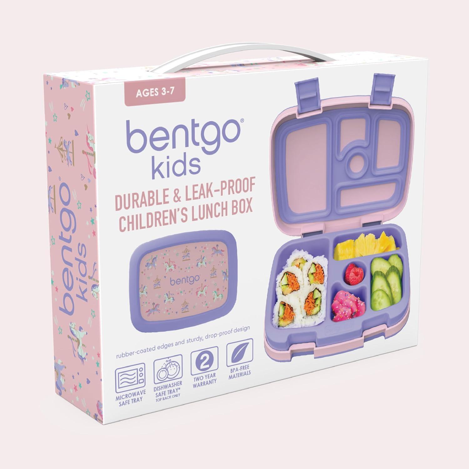 imageBentgo Kids 5Compartment LeakProof BentoStyle Lunch Box Whimsy ampamp Wonder Collection  Ideal for Ages 37 DropProof ampamp Durable Dishwasher Safe ampamp PFAS ampamp BPAFree Materials WavyCarousel Unicorns