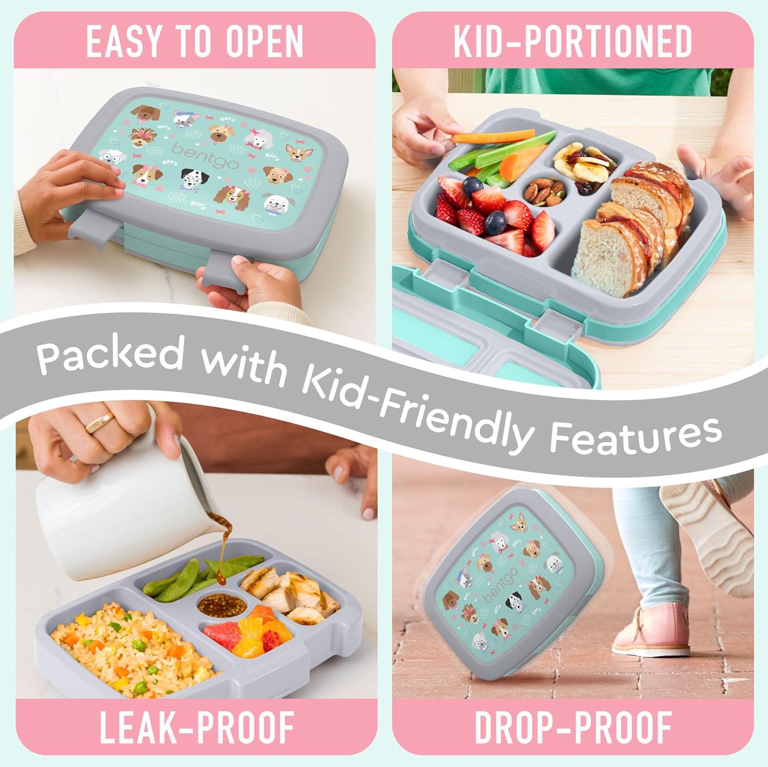 imageBentgo Kids 5Compartment LeakProof BentoStyle Lunch Box Whimsy ampamp Wonder Collection  Ideal for Ages 37 DropProof ampamp Durable Dishwasher Safe ampamp PFAS ampamp BPAFree Materials WavyPuppy Love
