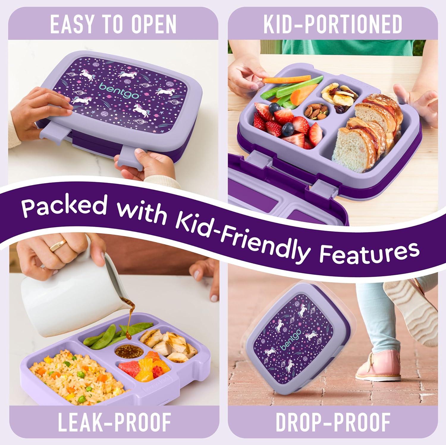 imageBentgo Kids 5Compartment LeakProof BentoStyle Lunch Box Whimsy ampamp Wonder Collection  Ideal for Ages 37 DropProof ampamp Durable Dishwasher Safe ampamp PFAS ampamp BPAFree Materials WavyUnicorn