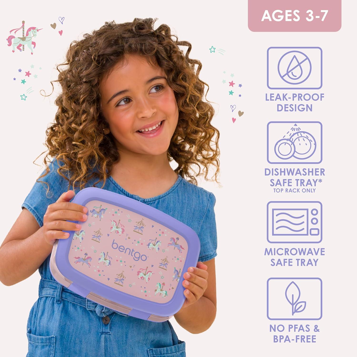 imageBentgo Kids 5Compartment LeakProof BentoStyle Lunch Box Whimsy ampamp Wonder Collection  Ideal for Ages 37 DropProof ampamp Durable Dishwasher Safe ampamp PFAS ampamp BPAFree Materials WavyCarousel Unicorns
