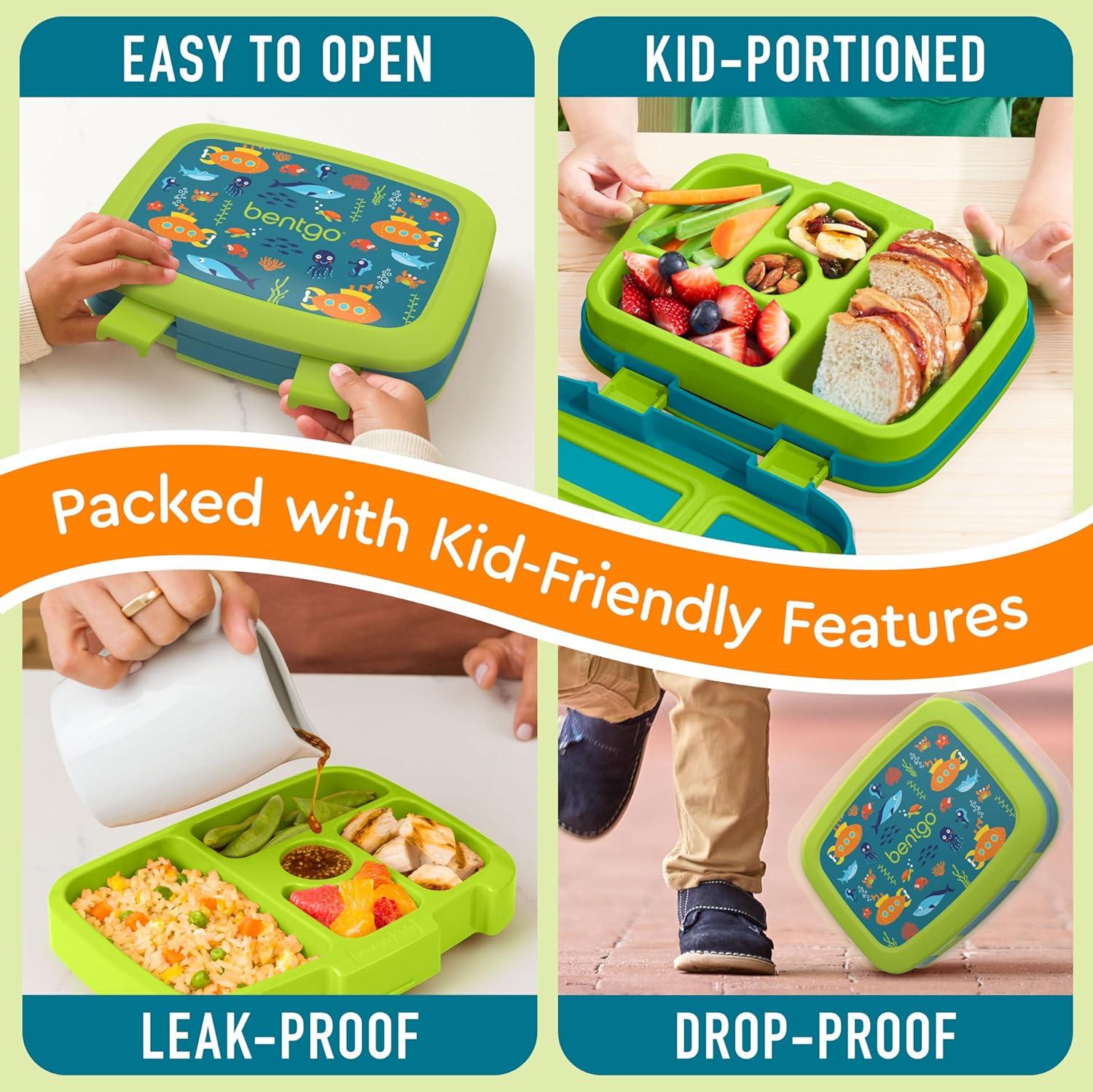 imageBentgo Kids 5Compartment LeakProof BentoStyle Lunch Box Whimsy ampamp Wonder Collection  Ideal for Ages 37 DropProof ampamp Durable Dishwasher Safe ampamp PFAS ampamp BPAFree Materials WavySubmarine