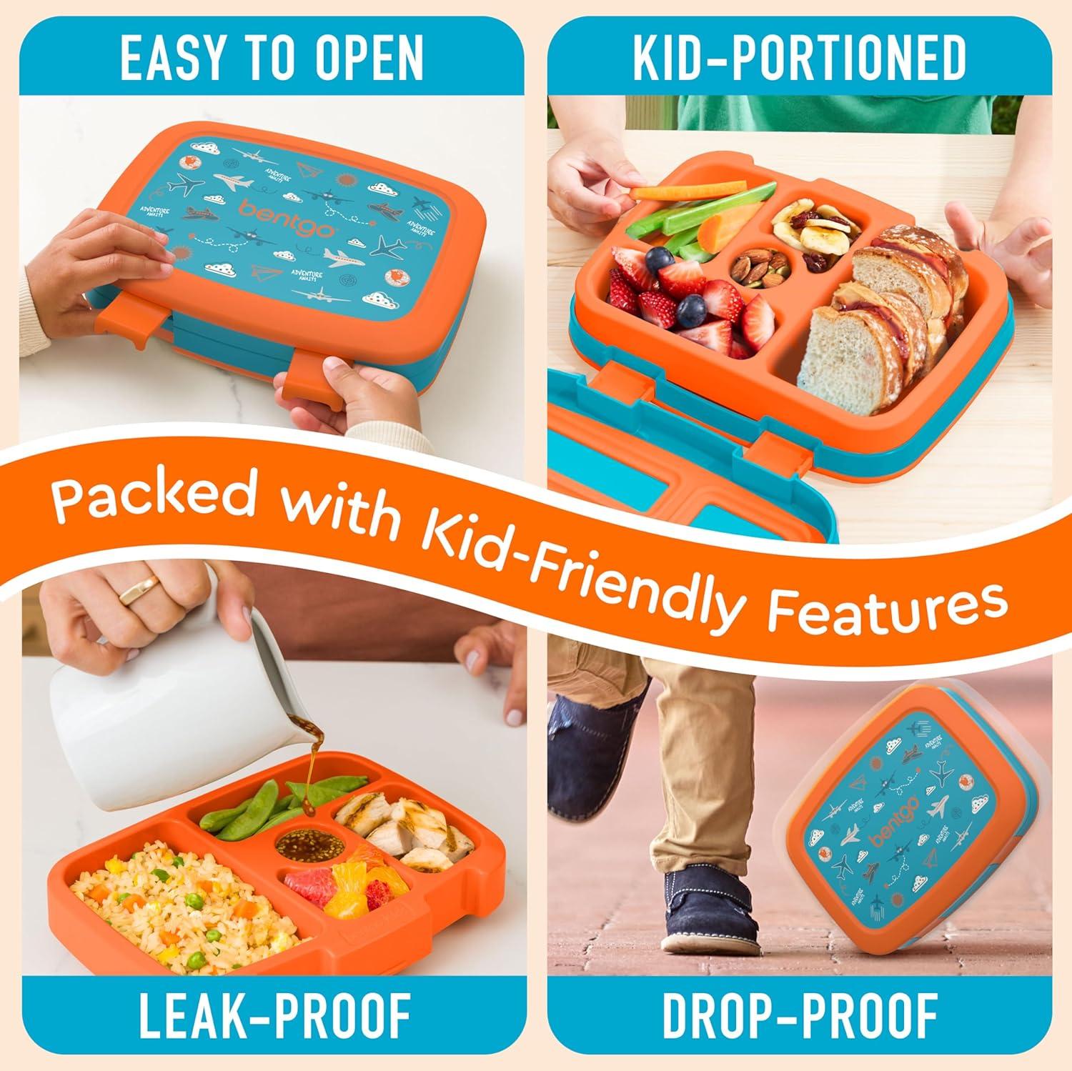 imageBentgo Kids 5Compartment LeakProof BentoStyle Lunch Box Whimsy ampamp Wonder Collection  Ideal for Ages 37 DropProof ampamp Durable Dishwasher Safe ampamp PFAS ampamp BPAFree Materials WavyPlanes